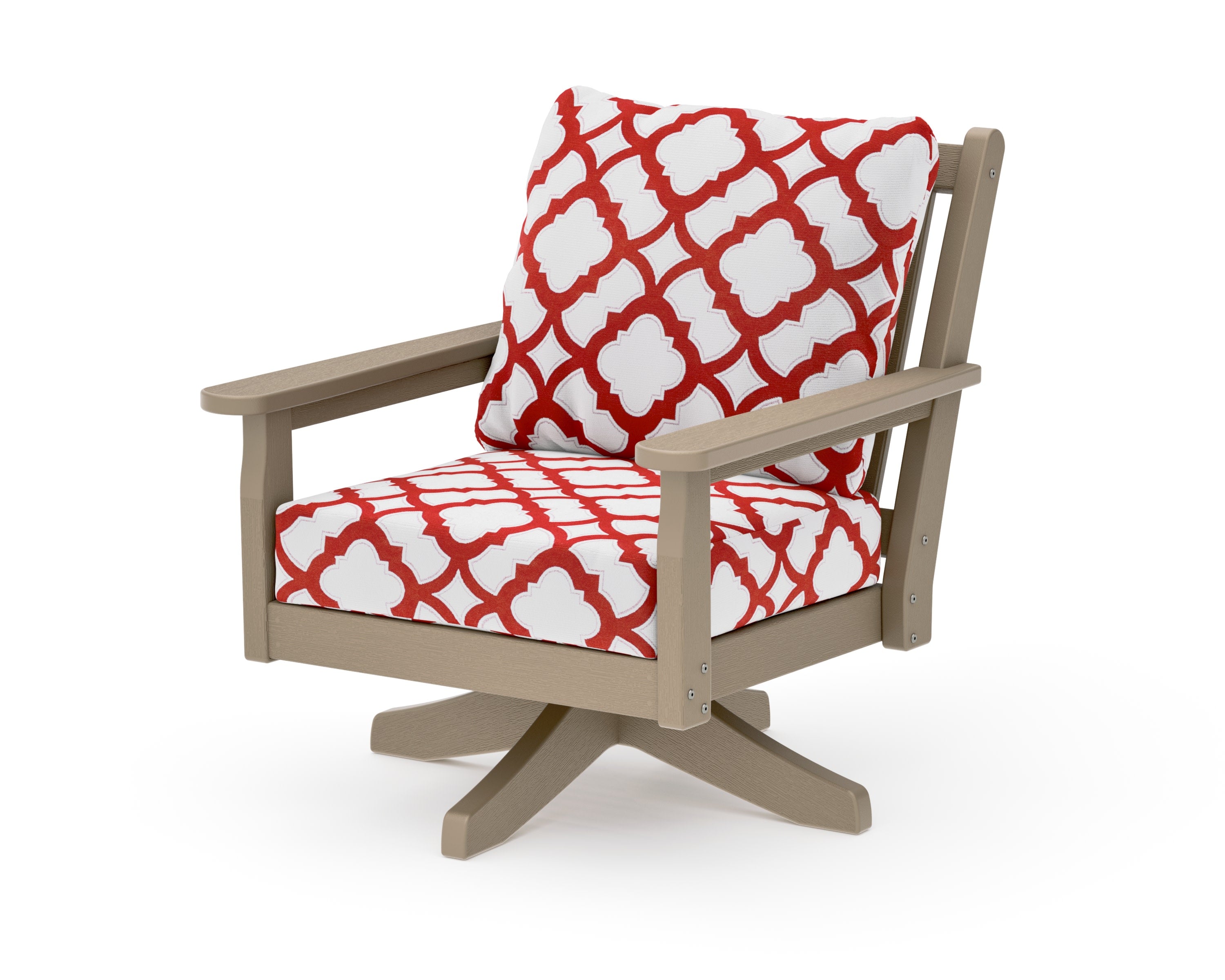 Chippendale Deep Seating Swivel Chair in Vintage Sahara / Trellis Crimson
