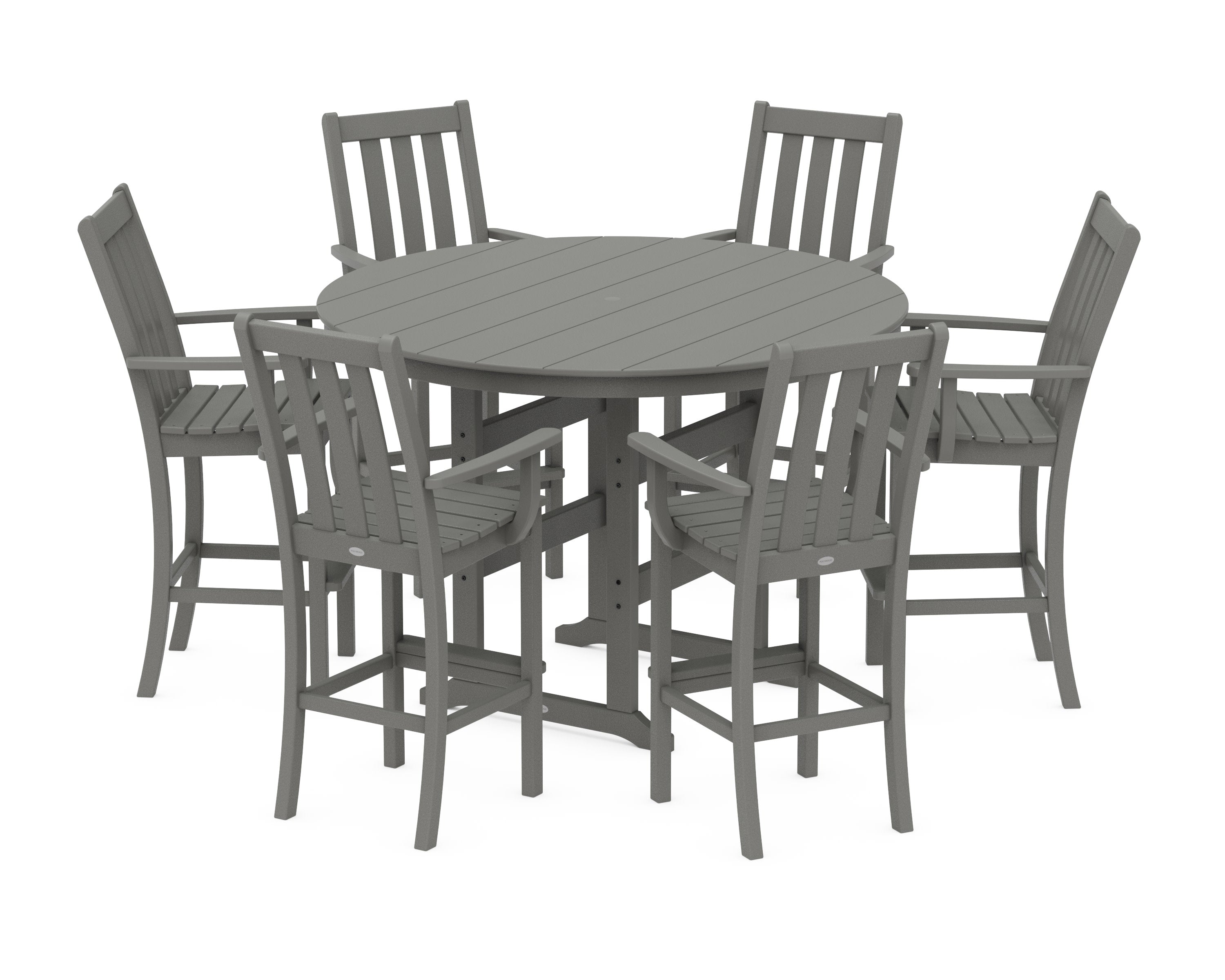 Vineyard 7-Piece Arm Chair Round Farmhouse Bar Set in Slate Grey