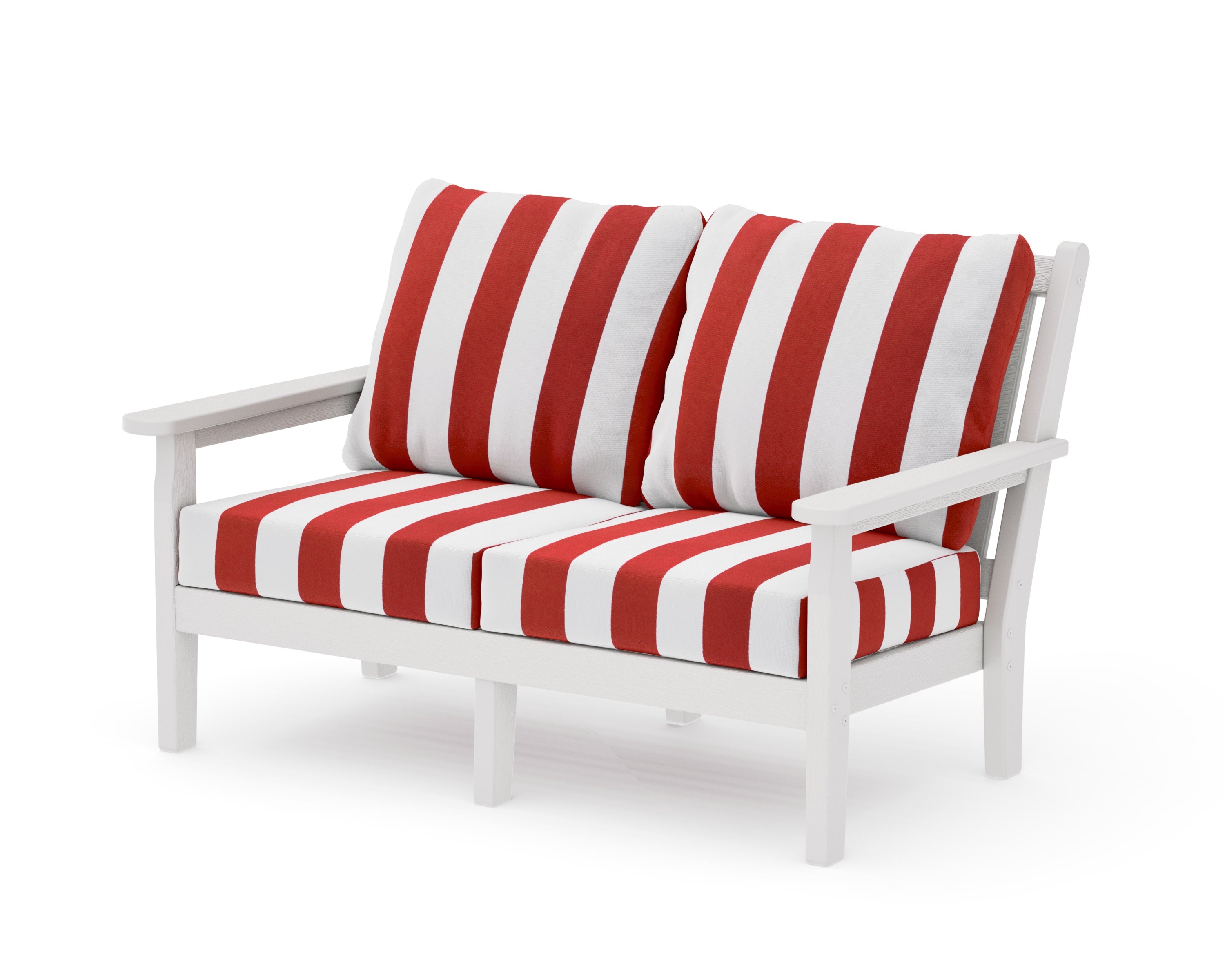 Chippendale Deep Seating Loveseat in Vintage White / Cabana Stripe Crimson