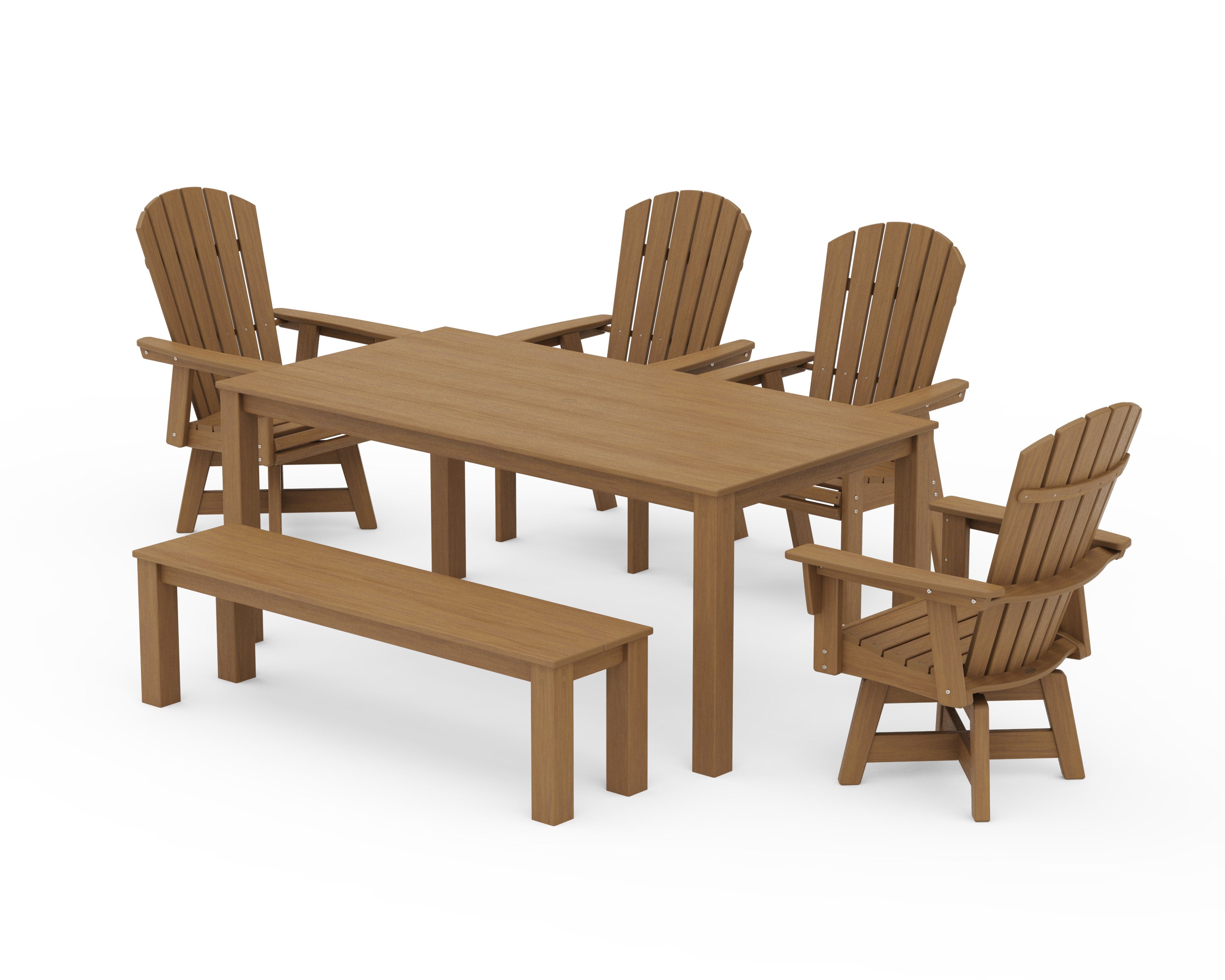 Nautical Curveback Adirondack Swivel 6-Piece Parsons Dining Set with Bench in Natural