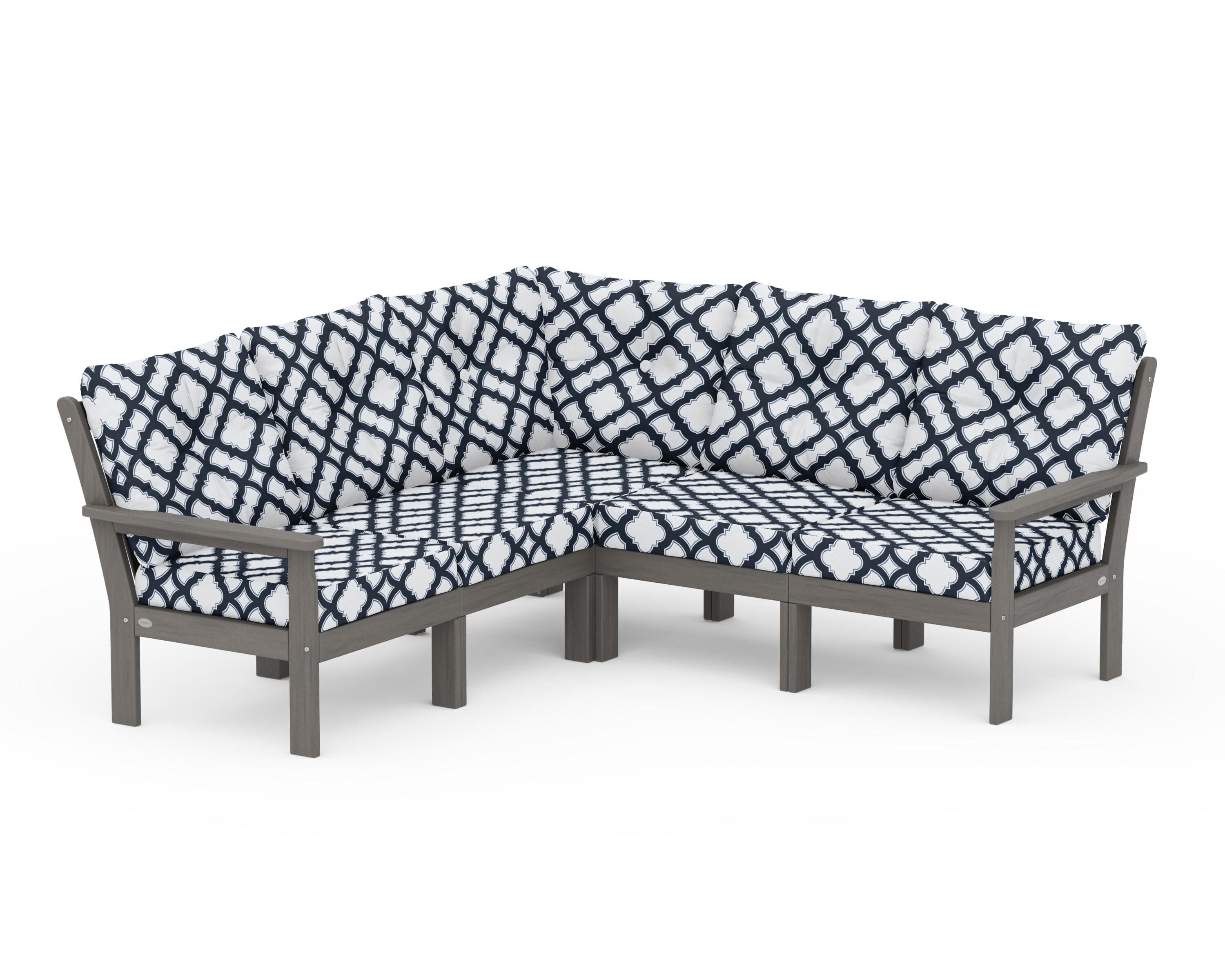 Vineyard 5-Piece Sectional in Driftwood / Trellis Marine Indigo