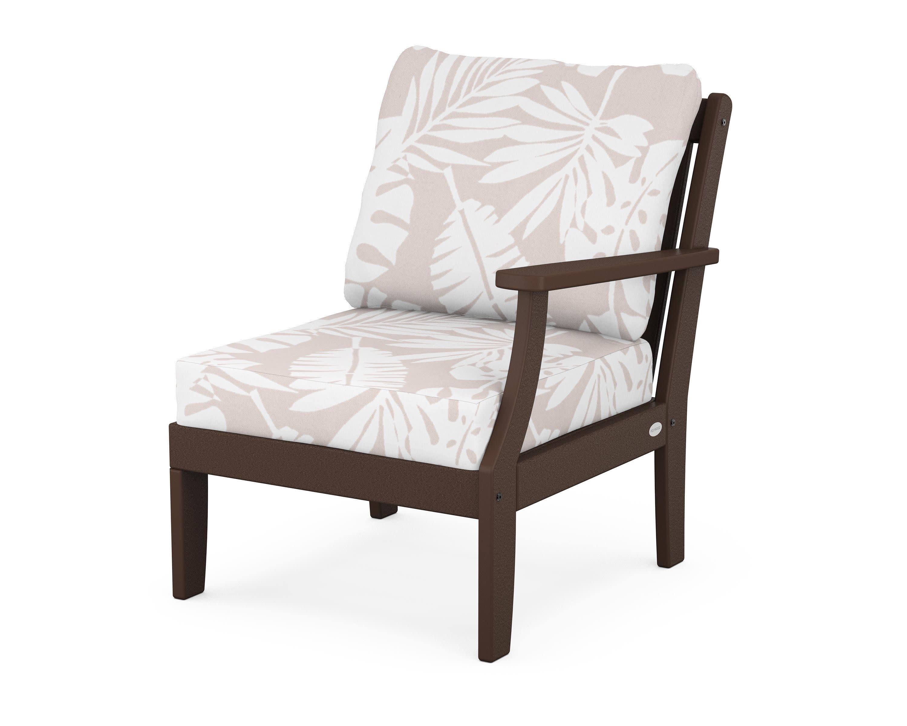 Braxton Modular Right Arm Chair in Mahogany / Leaf Dune Burlap