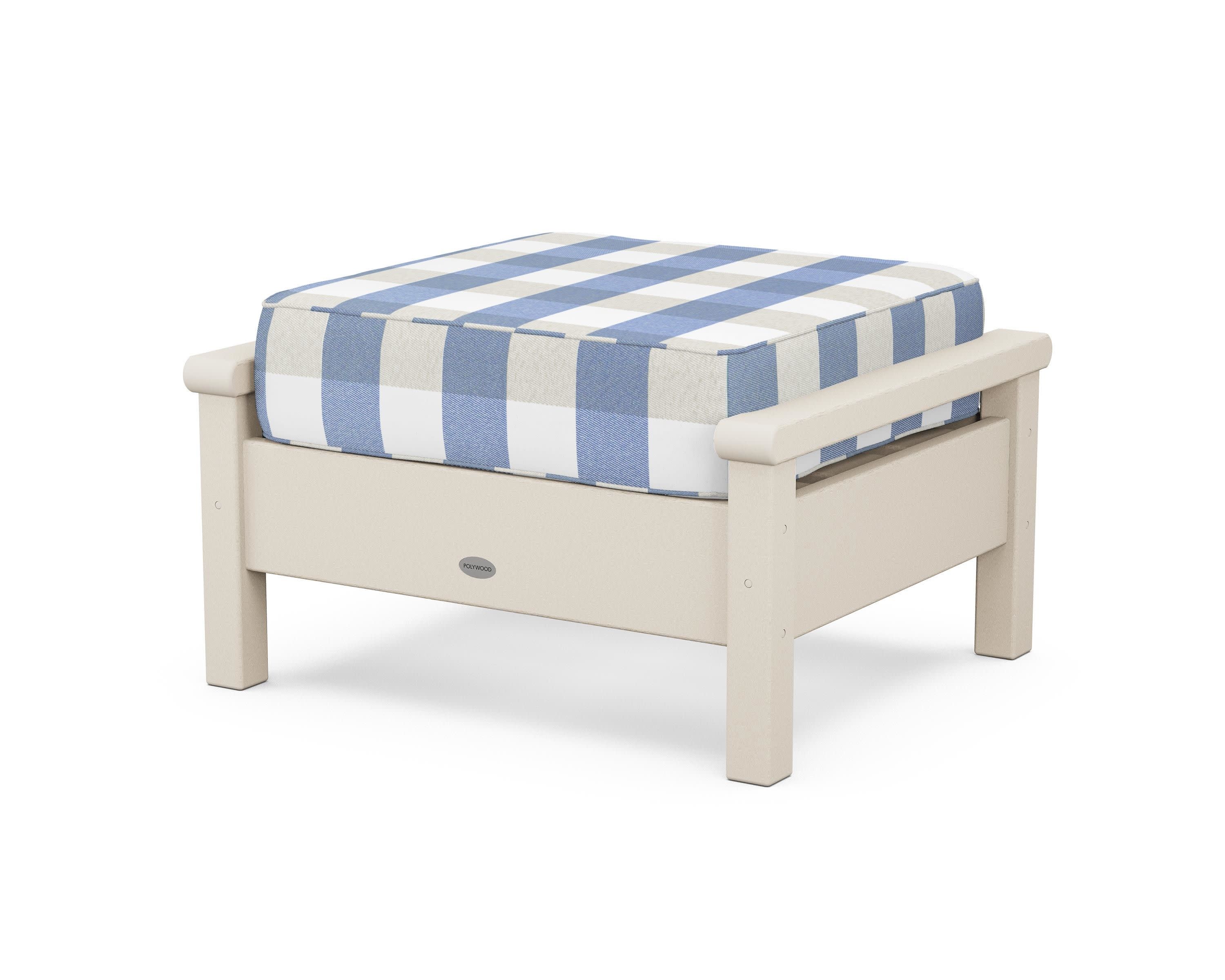 Harbour Deep Seating Ottoman in Sand / Buffalo Plaid Sky Blue