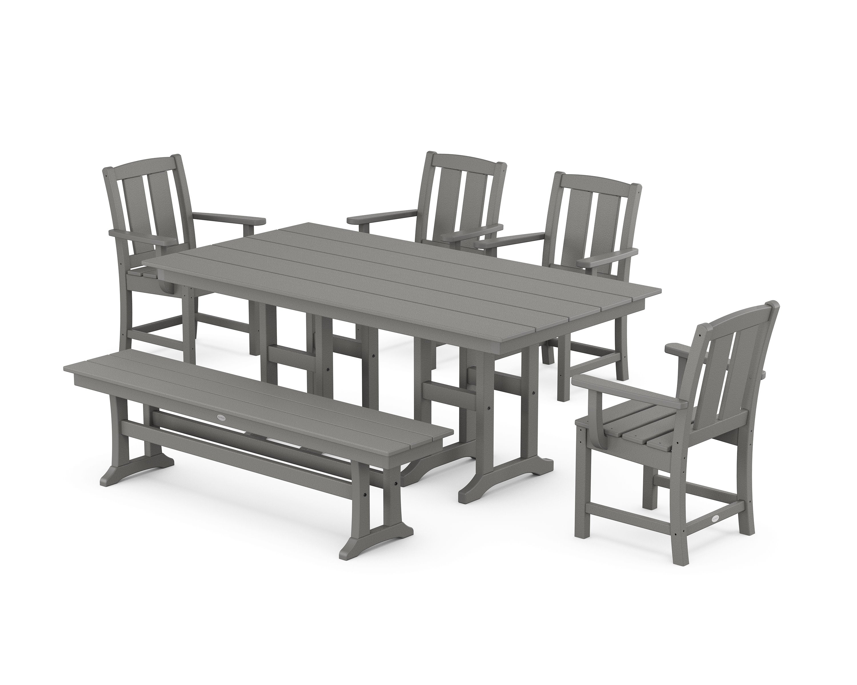 Mission 6-Piece Farmhouse Dining Set with Bench in Slate Grey