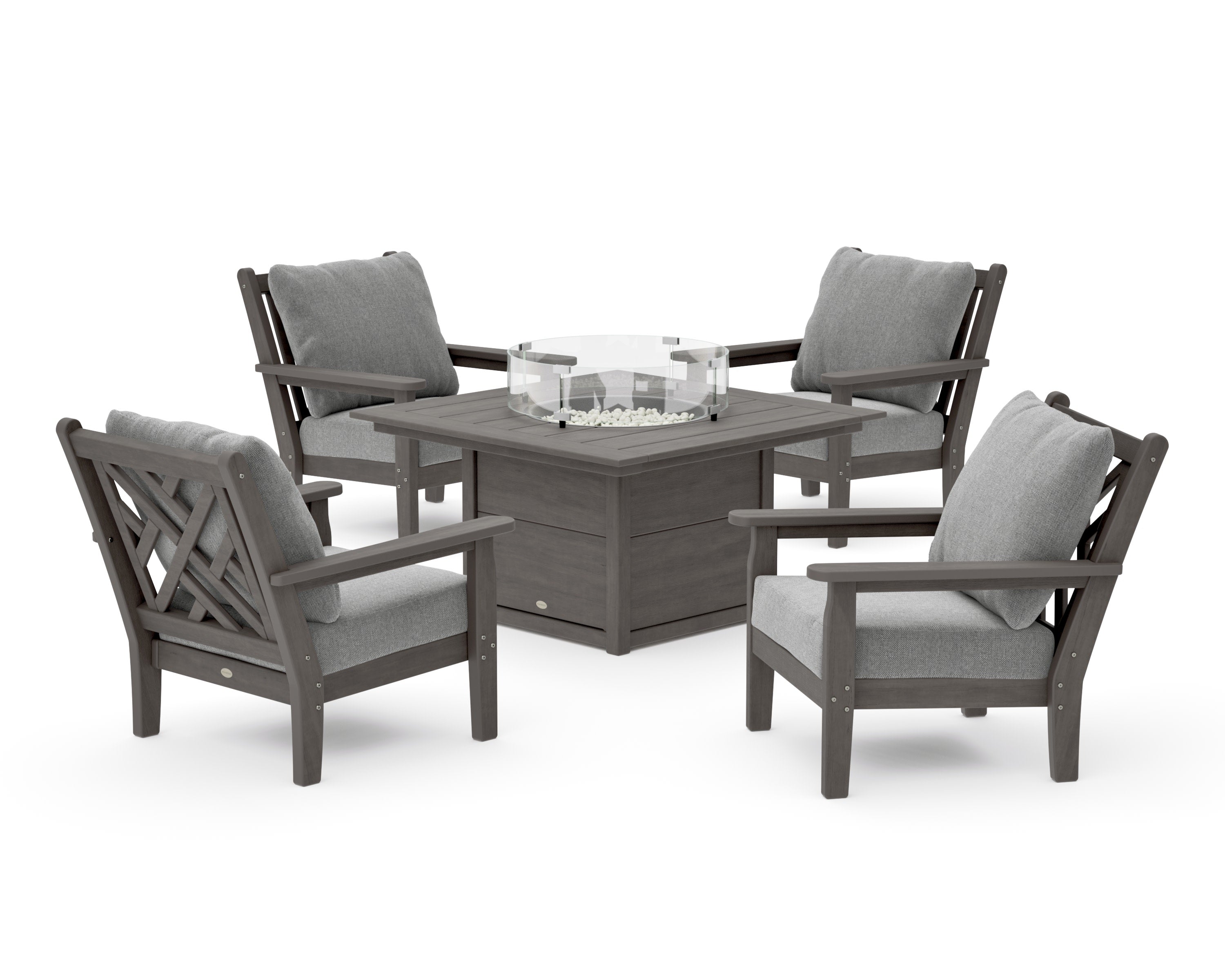Chippendale 5-Piece Deep Seating Set with Fire Pit Table in Driftwood / Grey Mist