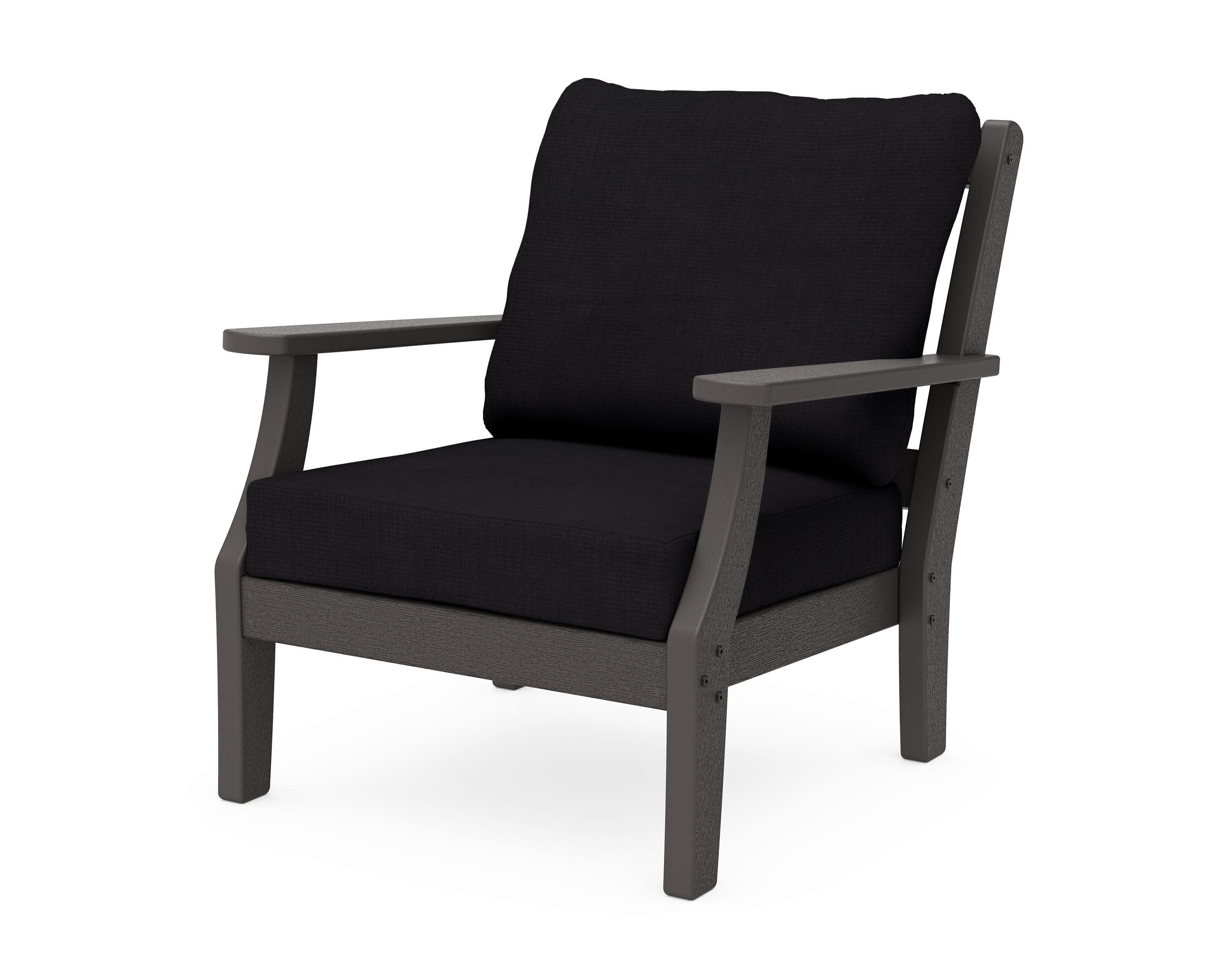 Chinoiserie Deep Seating Chair in Vintage Coffee / Midnight Linen