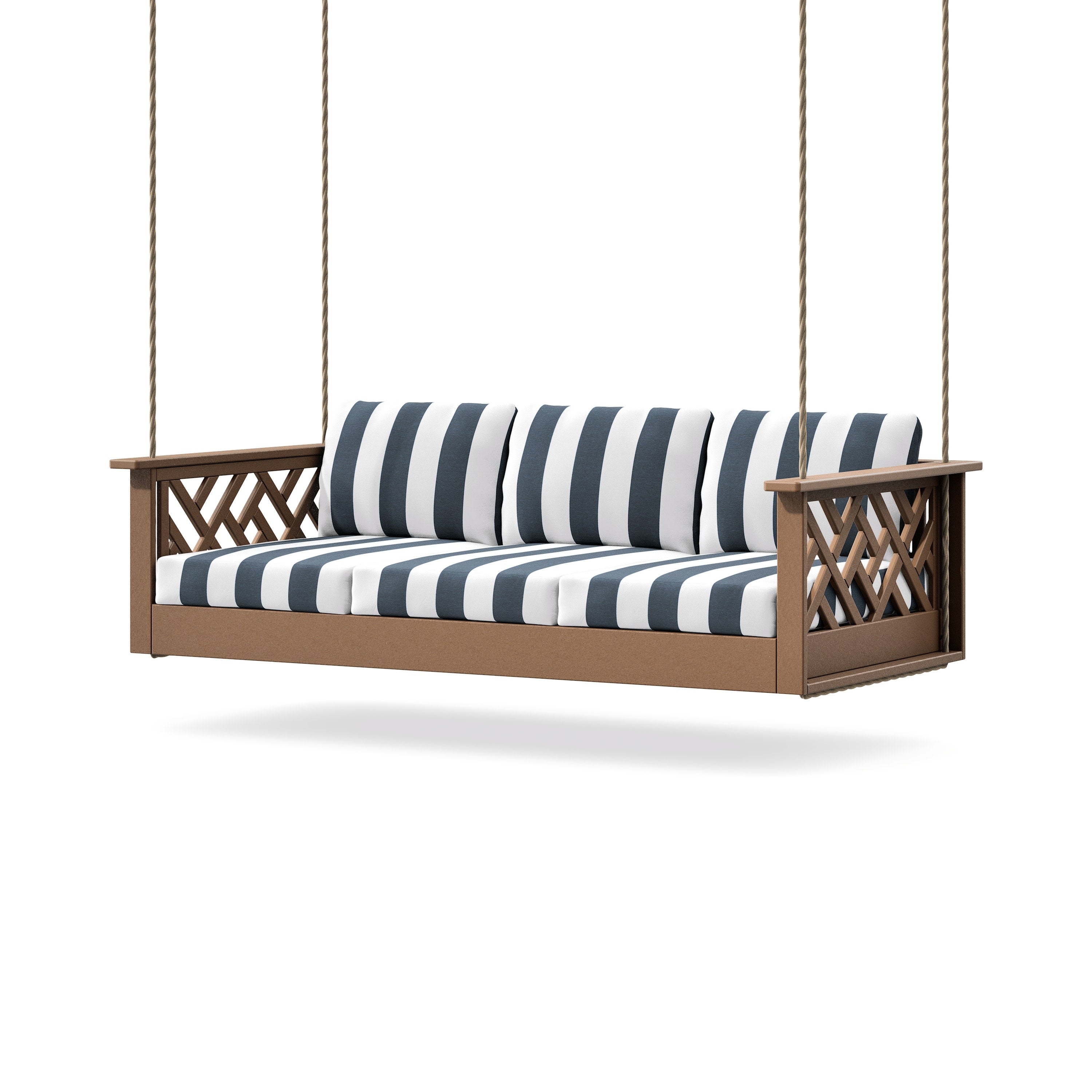 Chippendale Daybed Swing in Teak / Cabana Stripe Marine Indigo