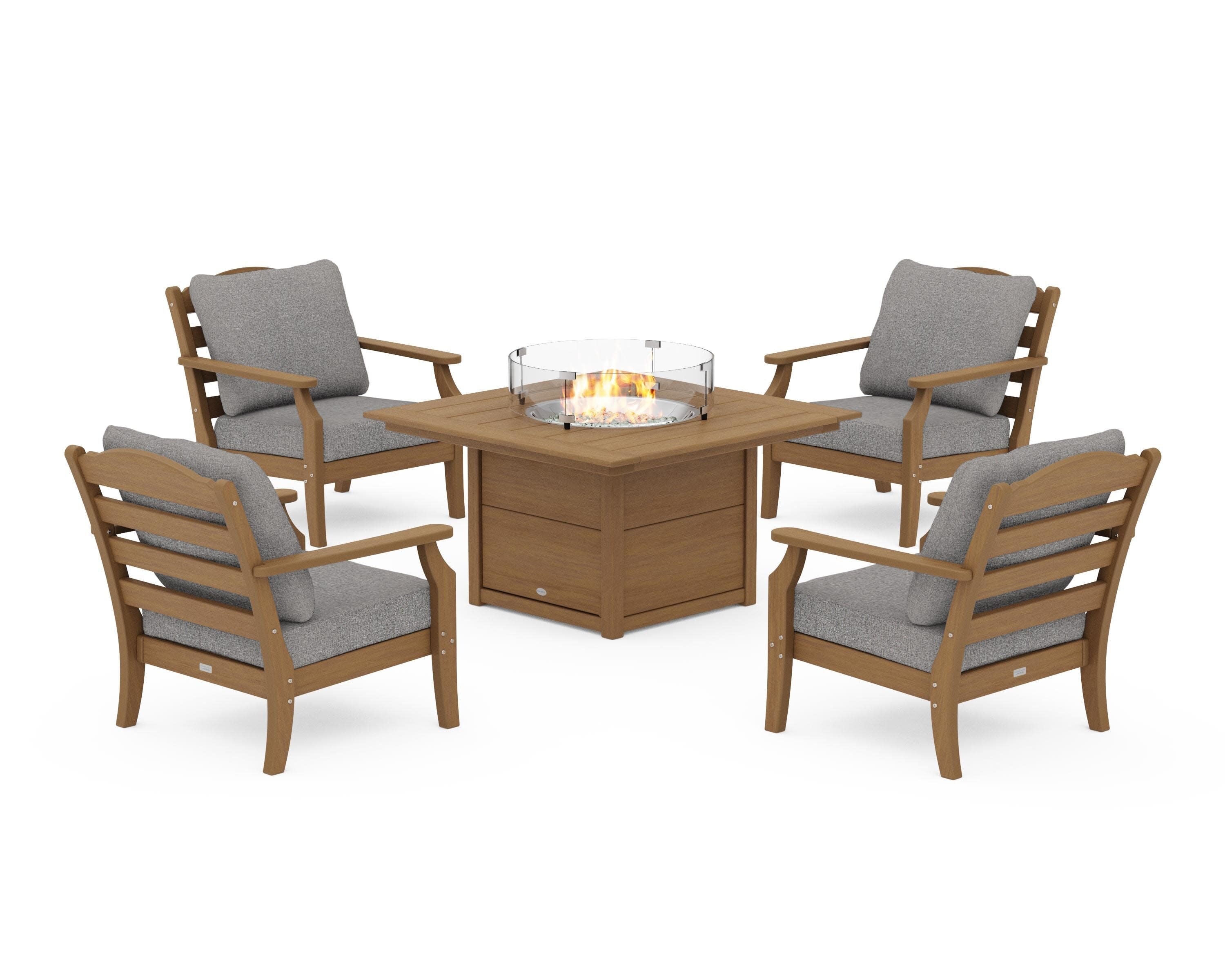 Savannah 5-Piece Deep Seating Set with Fire Pit Table in Natural / Grey Mist