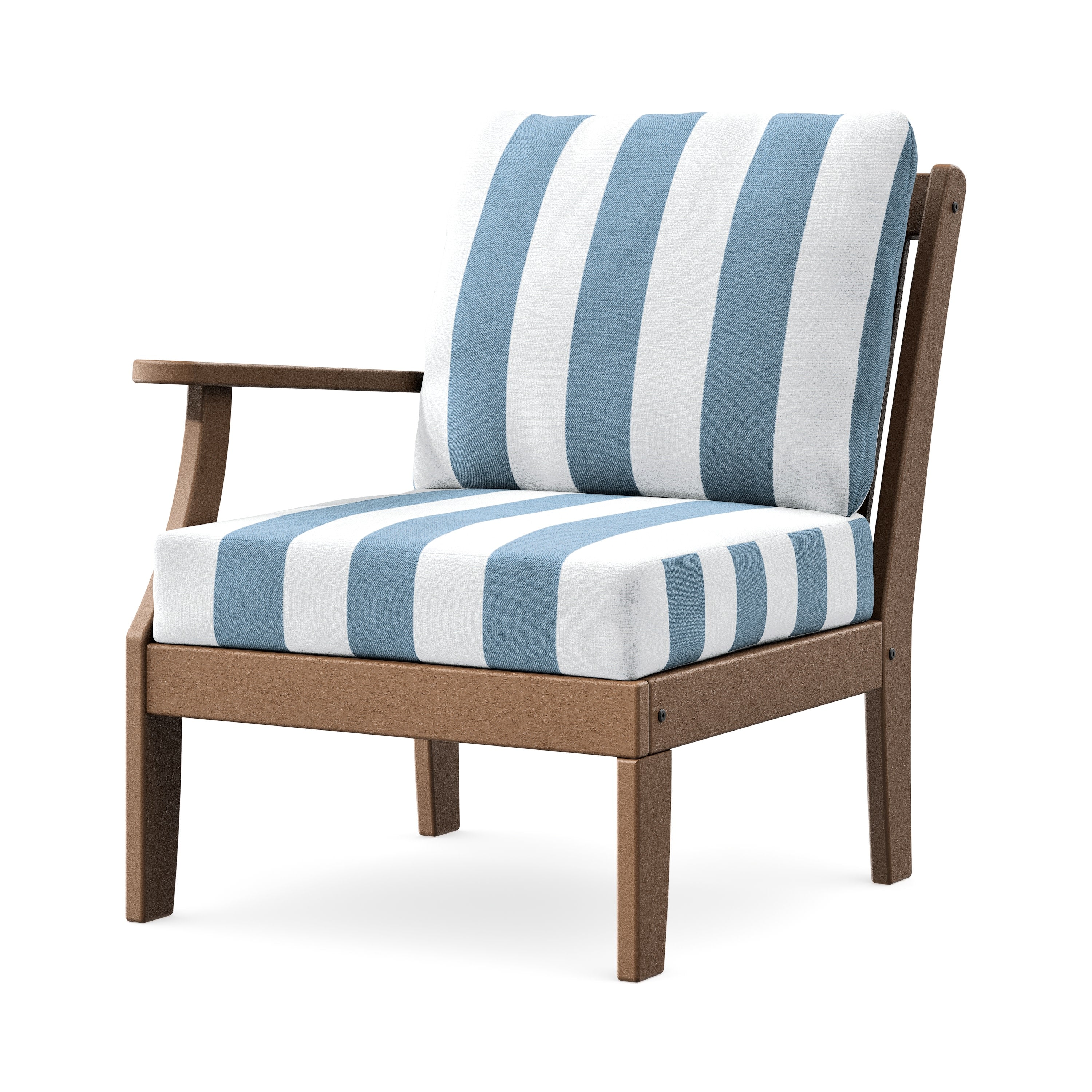 Braxton Modular Left Arm Chair in Teak / Cabana Stripe Sky Blue