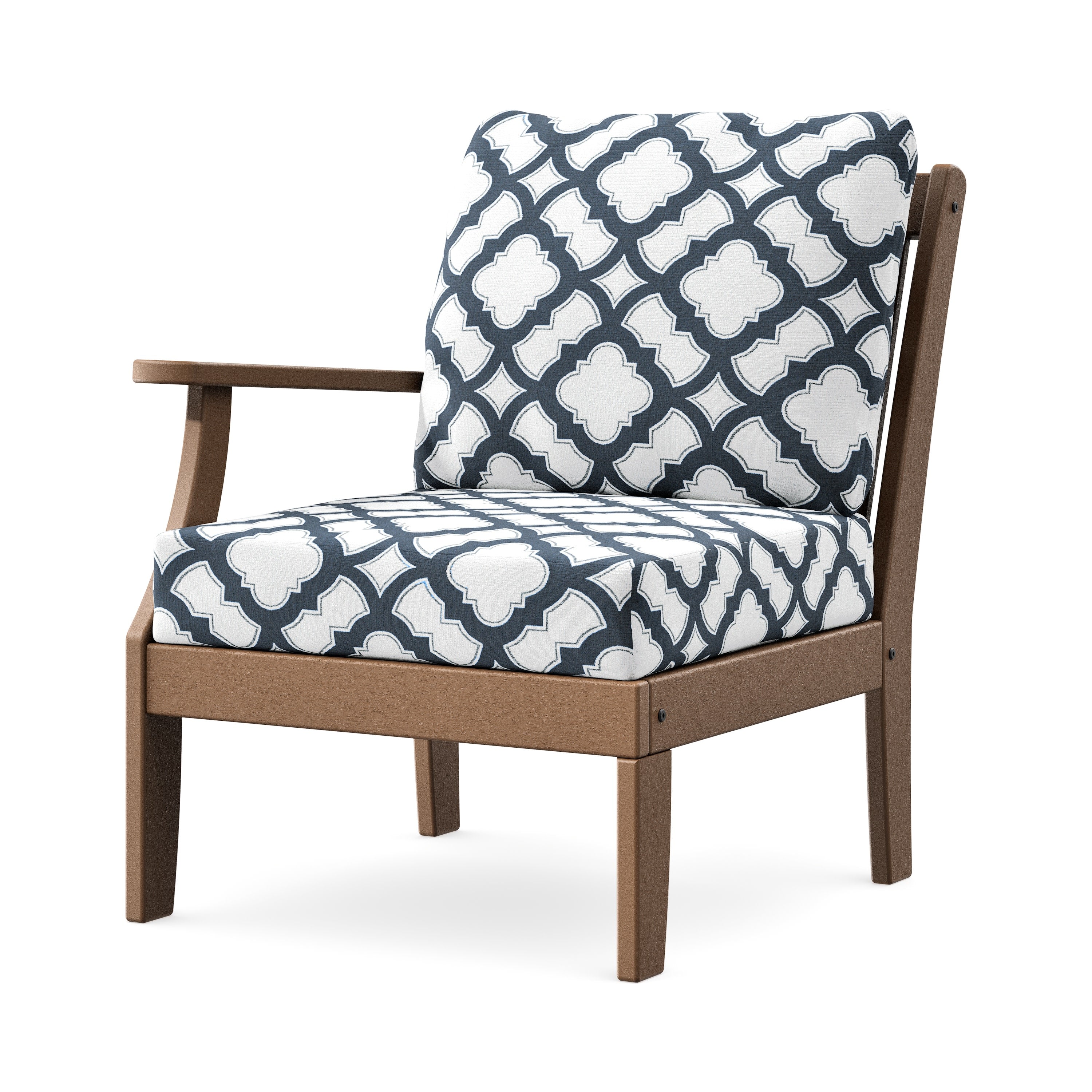 Braxton Modular Left Arm Chair in Teak / Trellis Marine Indigo
