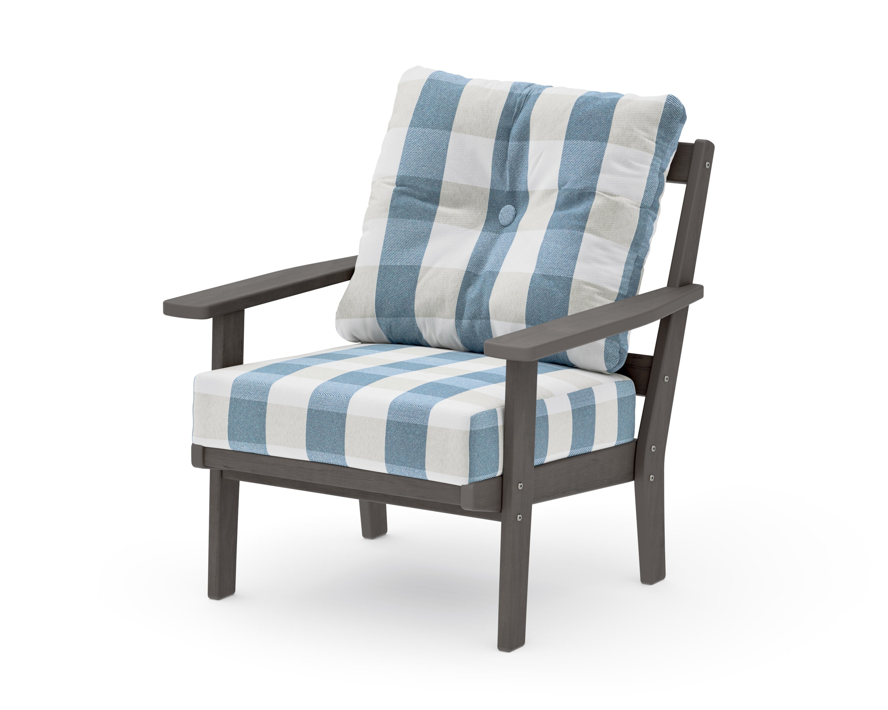 Oxford Deep Seating Chair in Driftwood / Buffalo Plaid Sky Blue