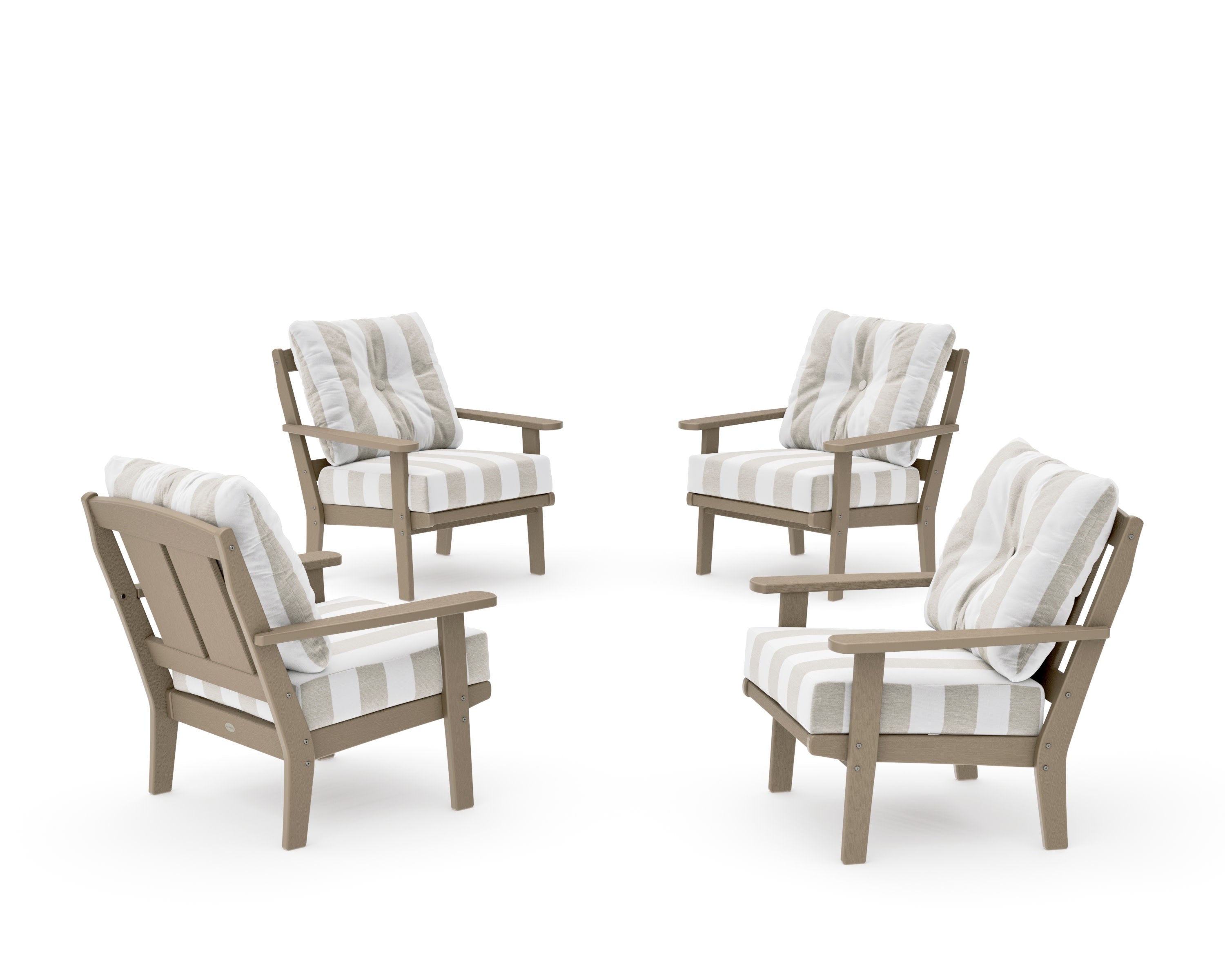 Mission 5-Piece Deep Seating Set with Fire Pit Table in Vintage Sahara / Cabana Stripe Dune Burlap