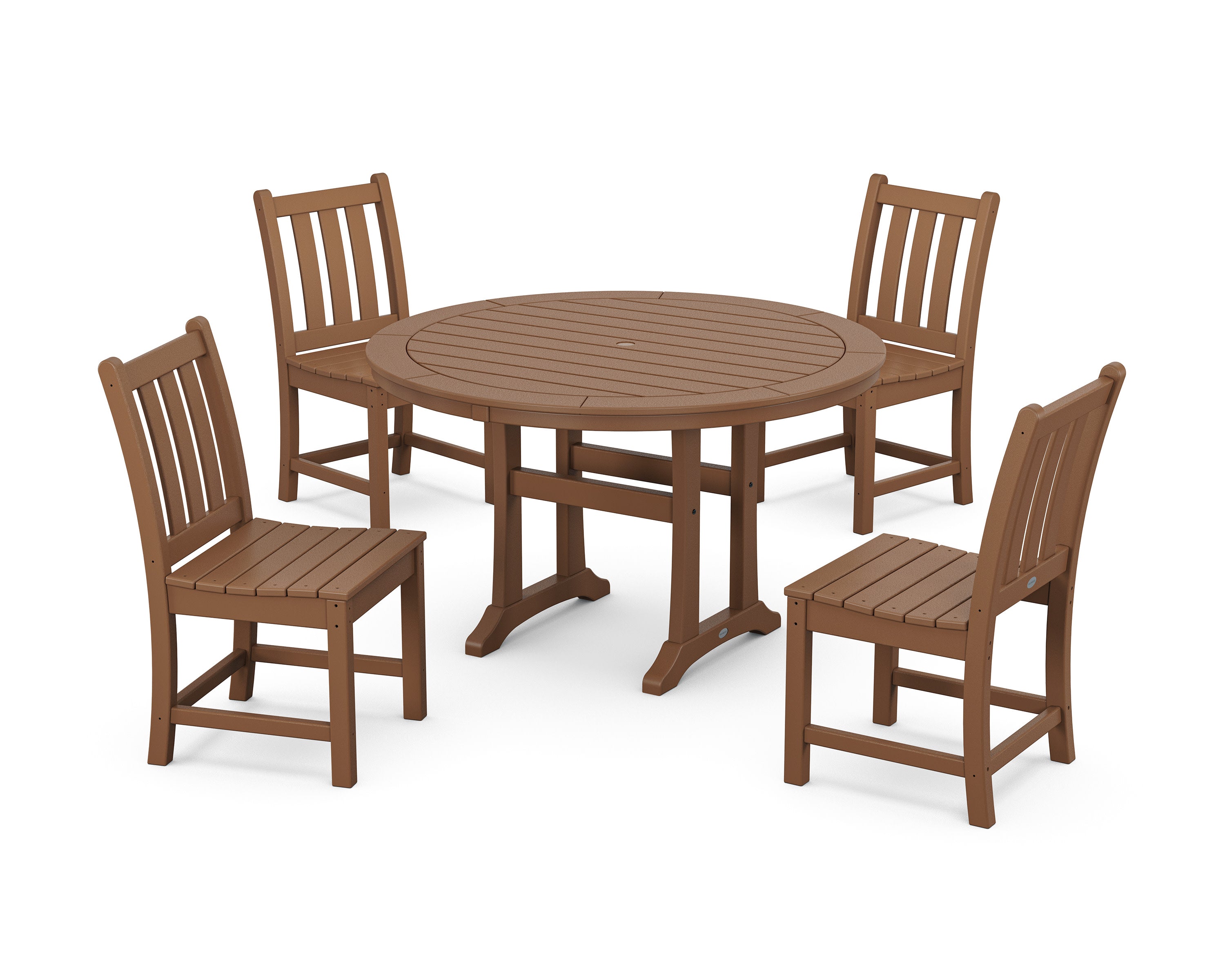 Traditional Garden Side Chair 5-Piece Round Dining Set With Trestle Legs in Teak