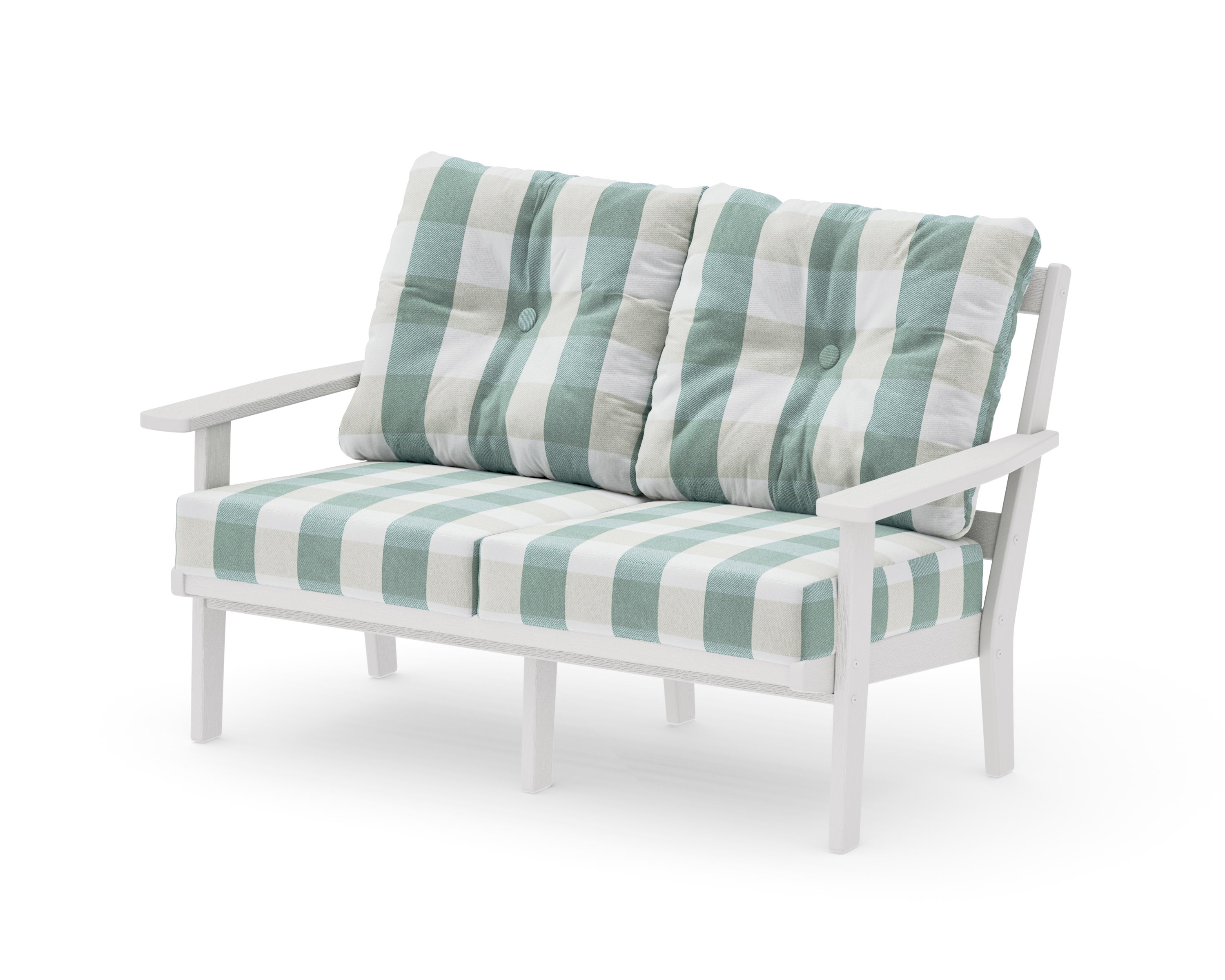 Oxford Deep SeatingLoveseat in Vintage White / Buffalo Plaid Glacier Spa