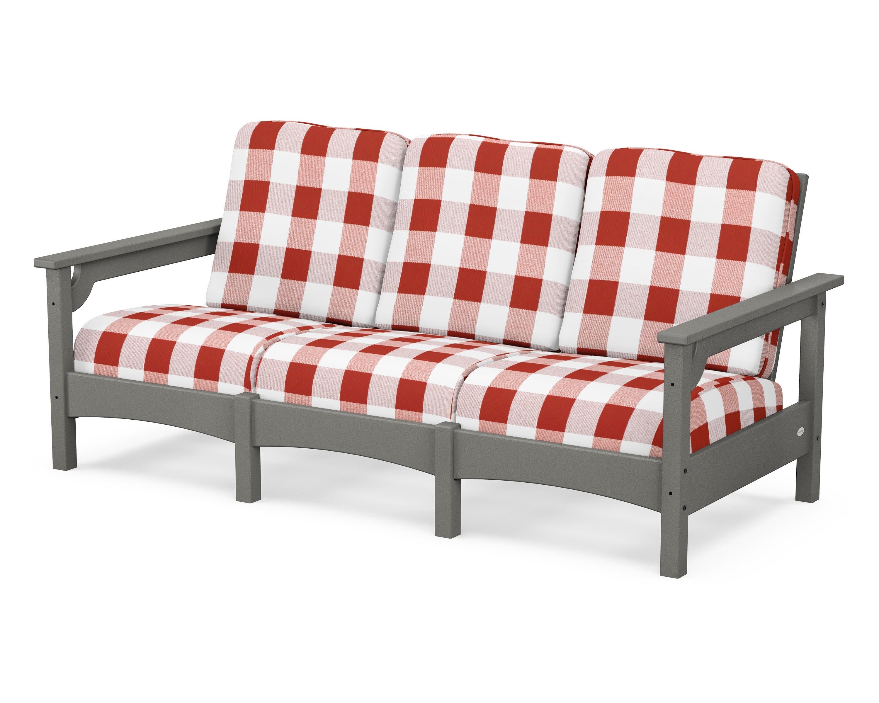 Club Sofa in Slate Grey / Buffalo Plaid Crimson