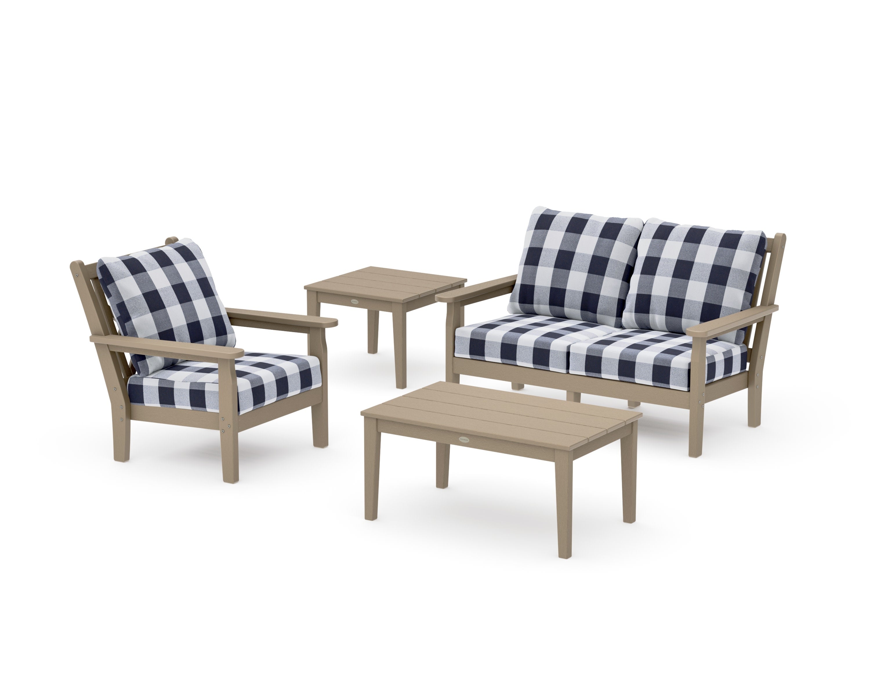 Chippendale 4-Piece Deep Seating Set in Vintage Sahara / Buffalo Plaid Navy