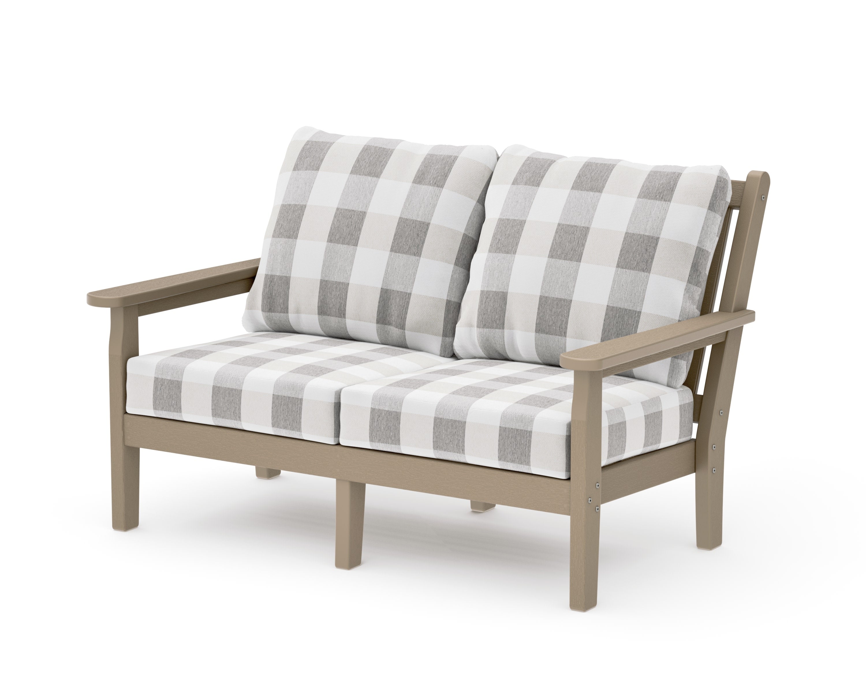 Chippendale Deep Seating Loveseat in Vintage Sahara / Buffalo Plaid Grey Mist