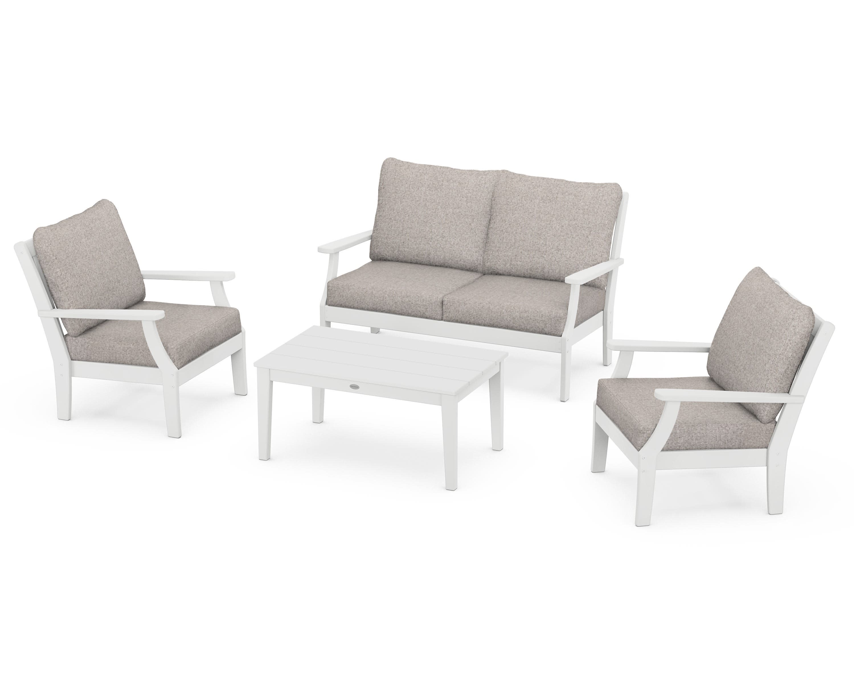 Braxton 4-Piece Deep Seating Chair Set in White / Weathered Tweed