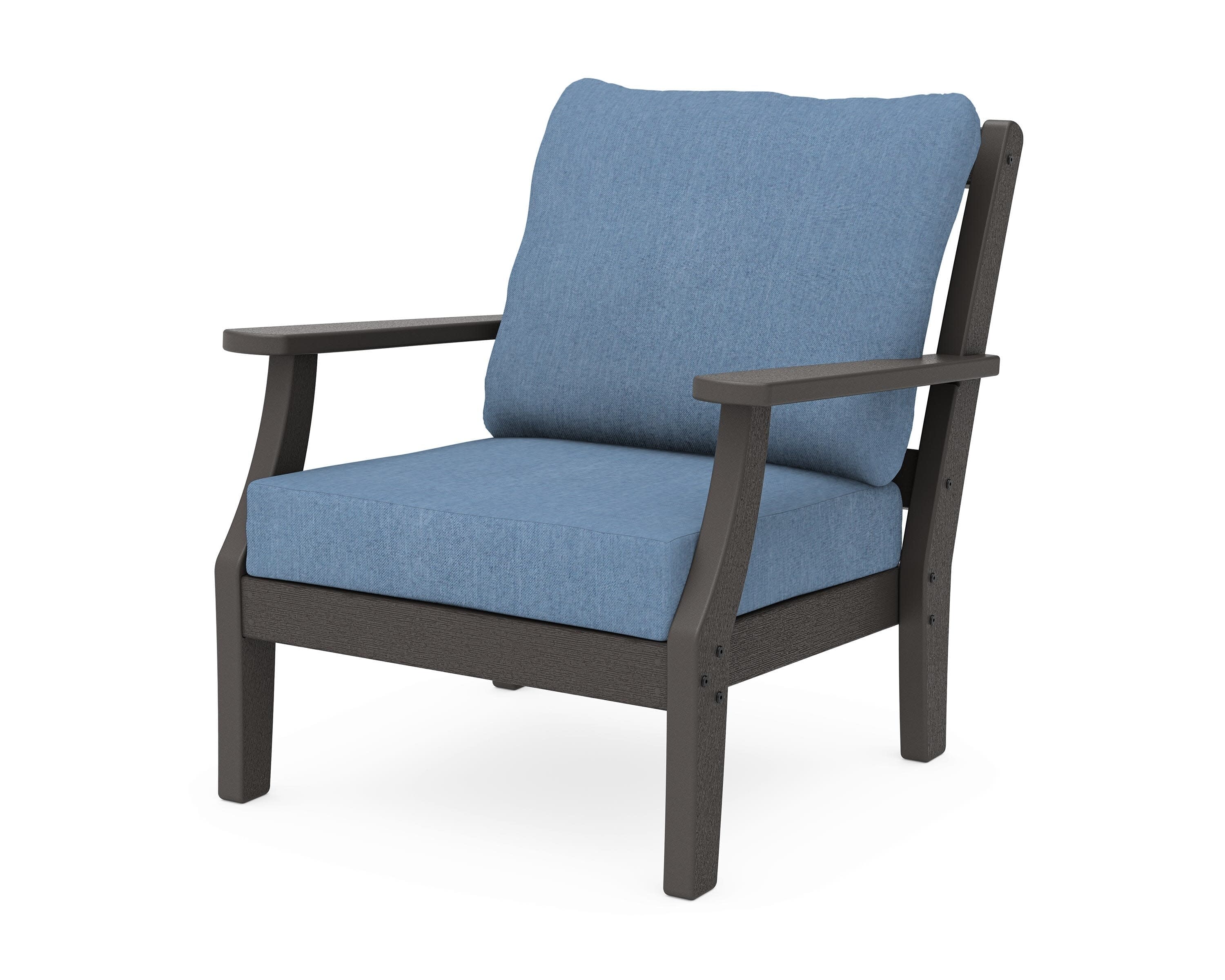 Chinoiserie Deep Seating Chair in Vintage Coffee / Sky Blue