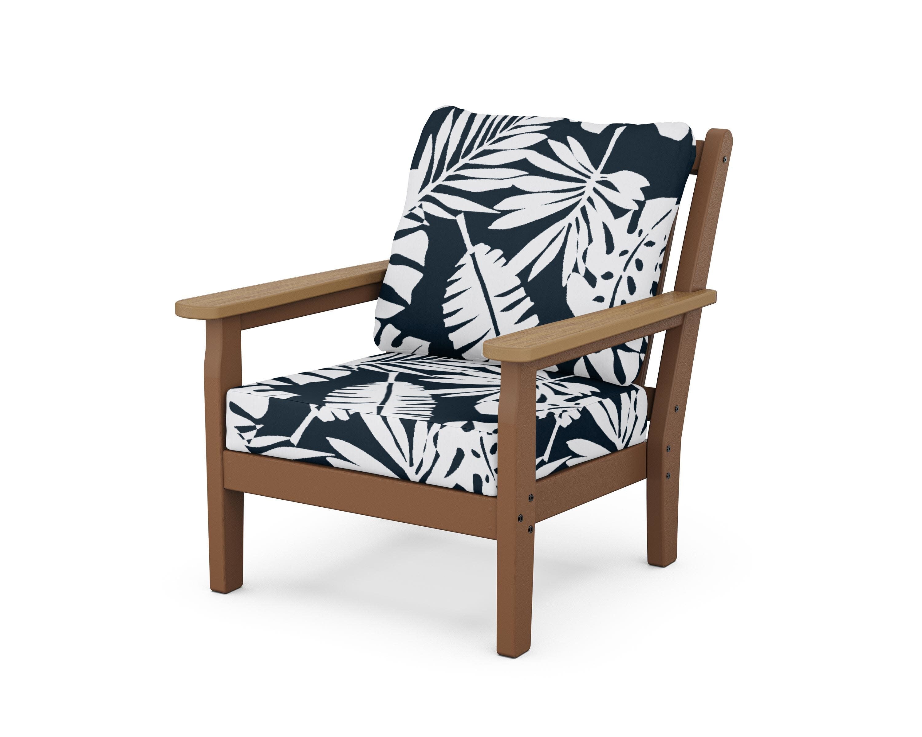 Chippendale Deep Seating Chair in Teak / Natural / Leaf Marine Indigo