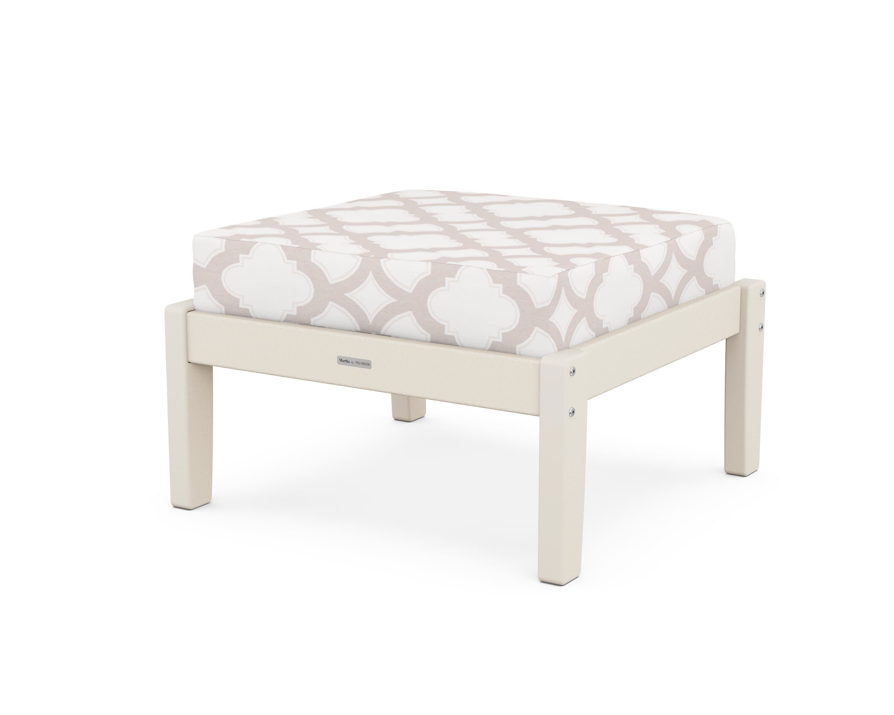 Chinoiserie Deep Seating Ottoman in Sand / Trellis Dune Burlap