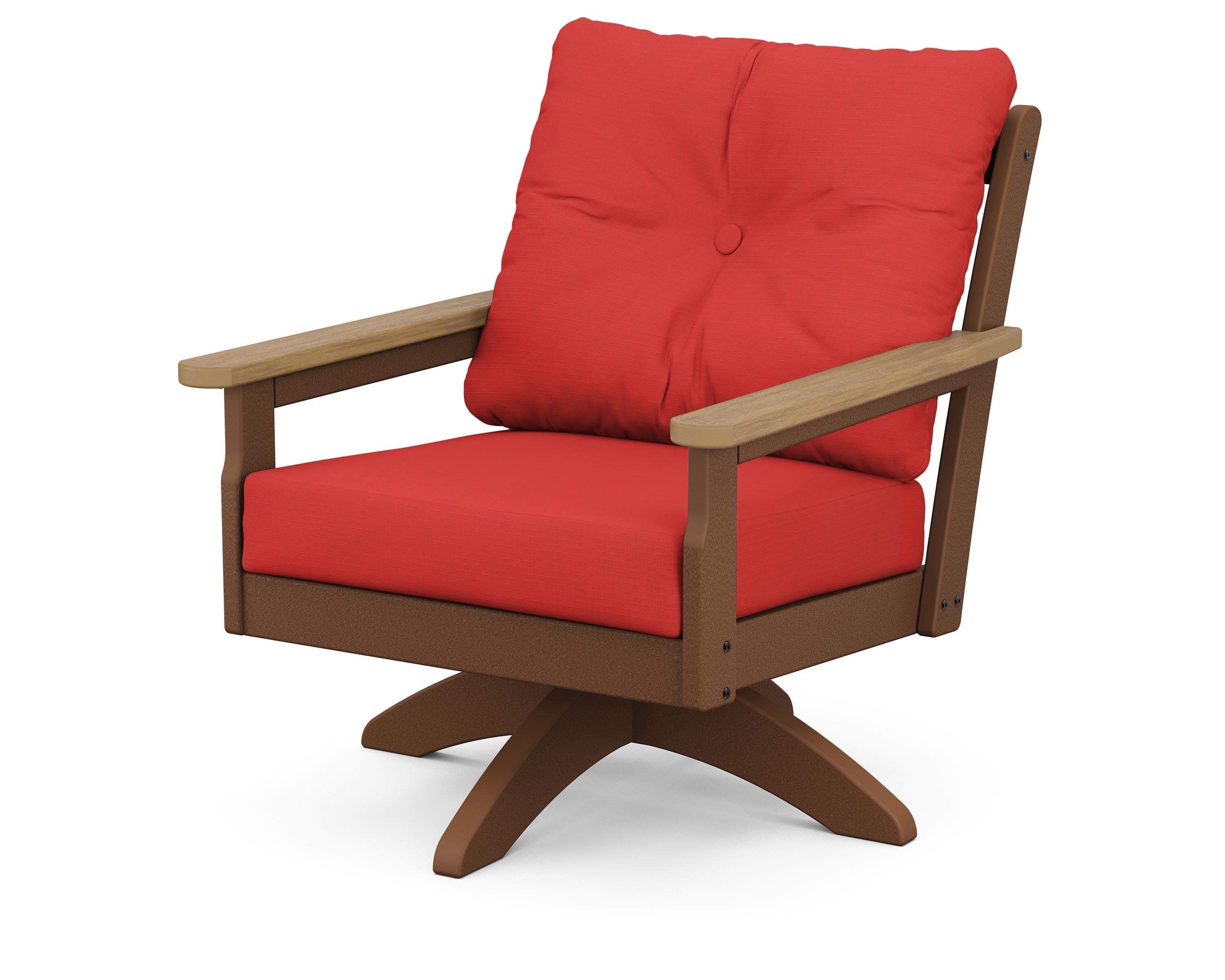 Vineyard Deep Seating Swivel Chair in Teak / Natural / Crimson Linen