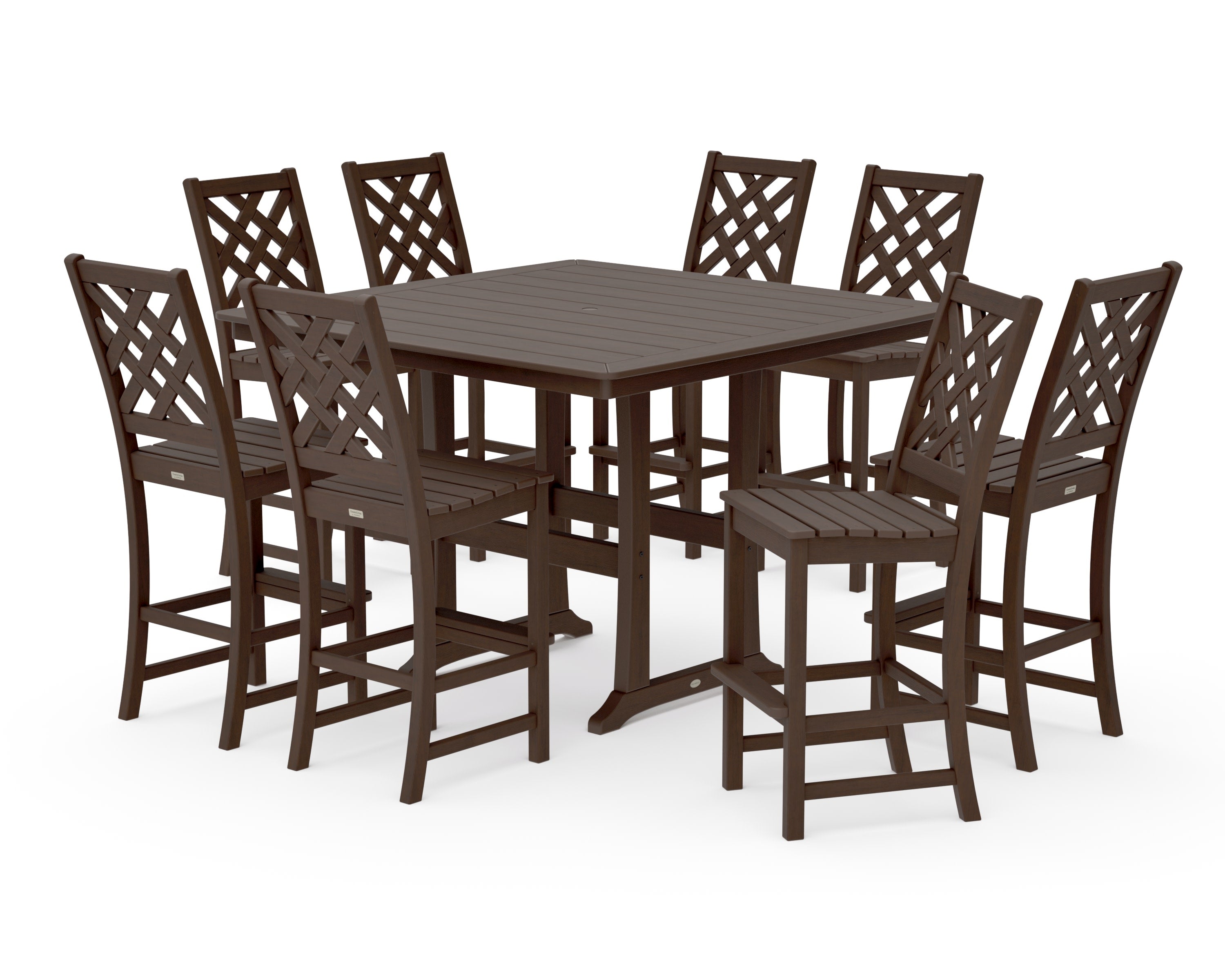Wovendale Side Chair 9-Piece Square Bar Set with Trestle Legs in Kona