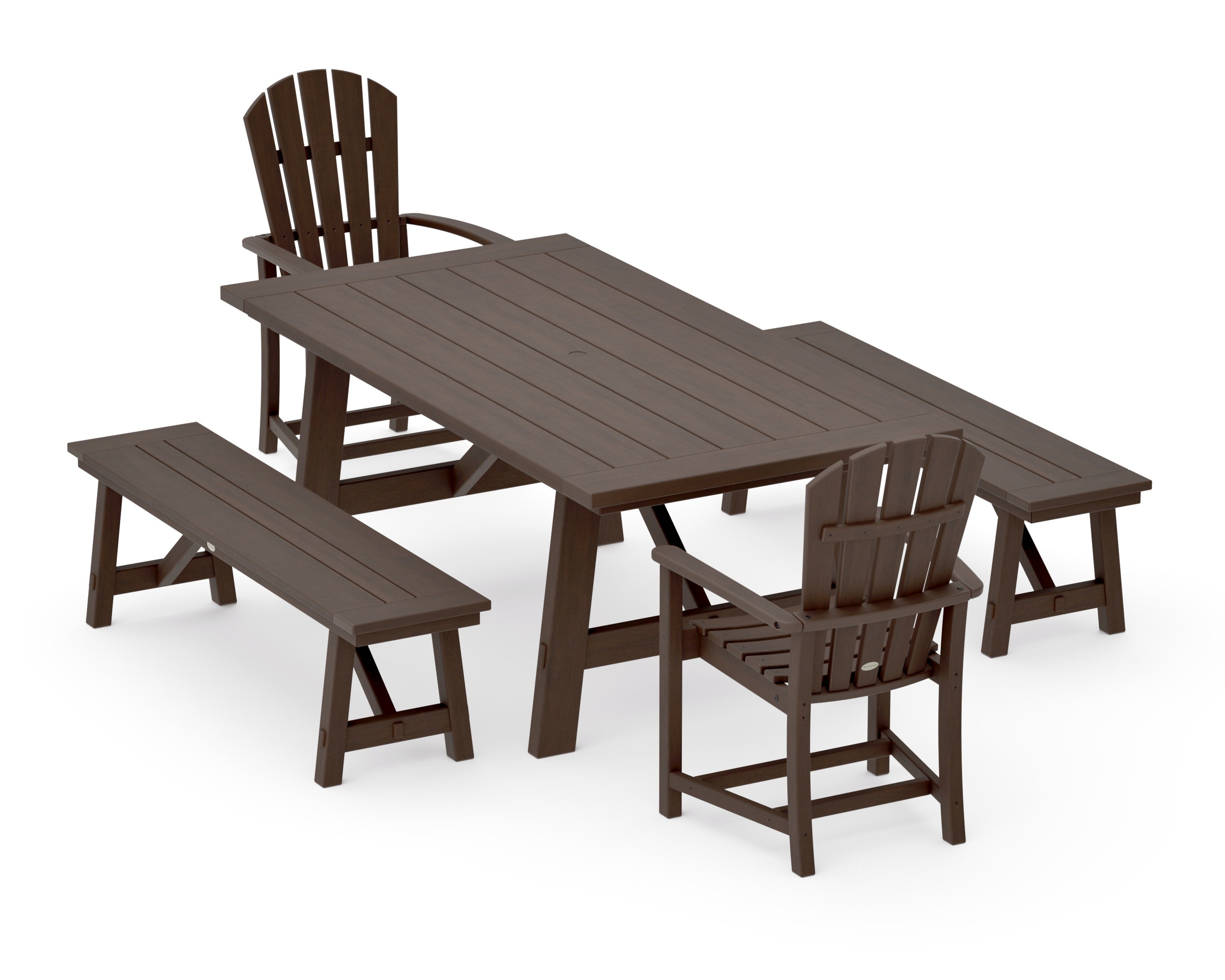 Palm Coast 5-Piece Rustic Farmhouse Dining Set With Benches in Kona