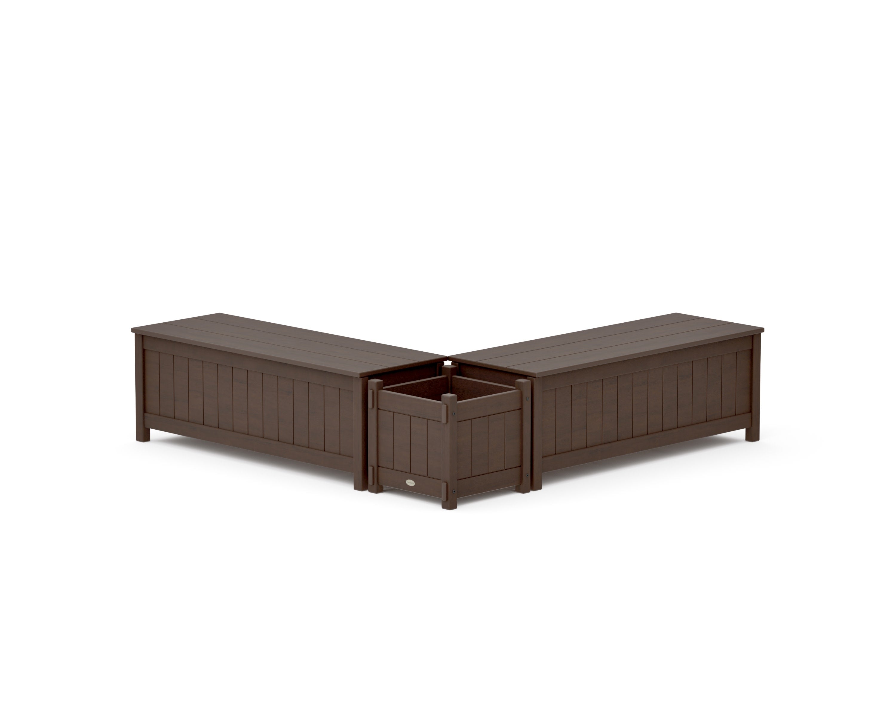 48" Vineyard L- Shaped Planter Storage Bench Set in Kona