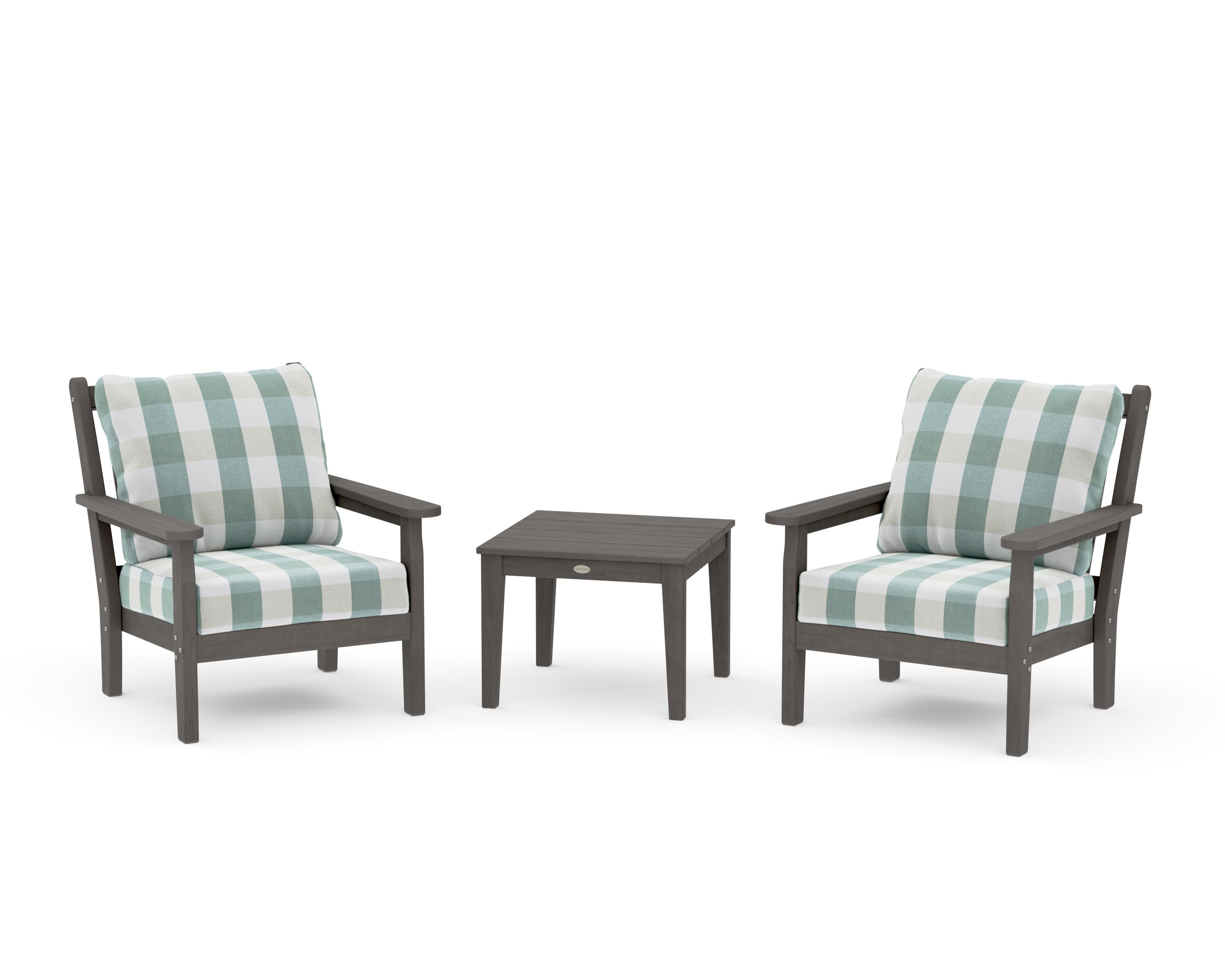 Chippendale 3-Piece Deep Seating Set in Driftwood / Buffalo Plaid Glacier Spa