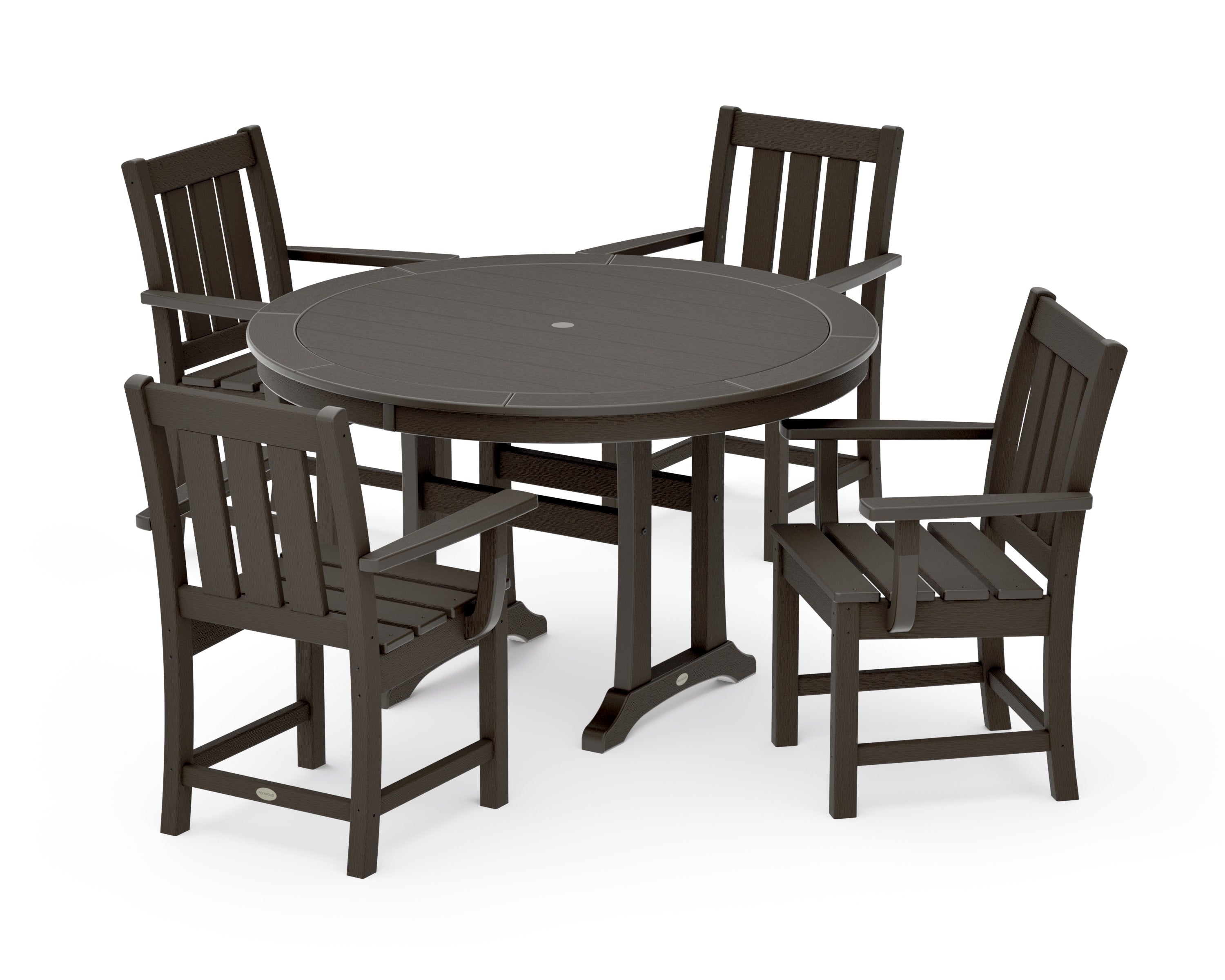 Oxford 5-Piece Round Dining Set with Trestle Legs in Vintage Coffee