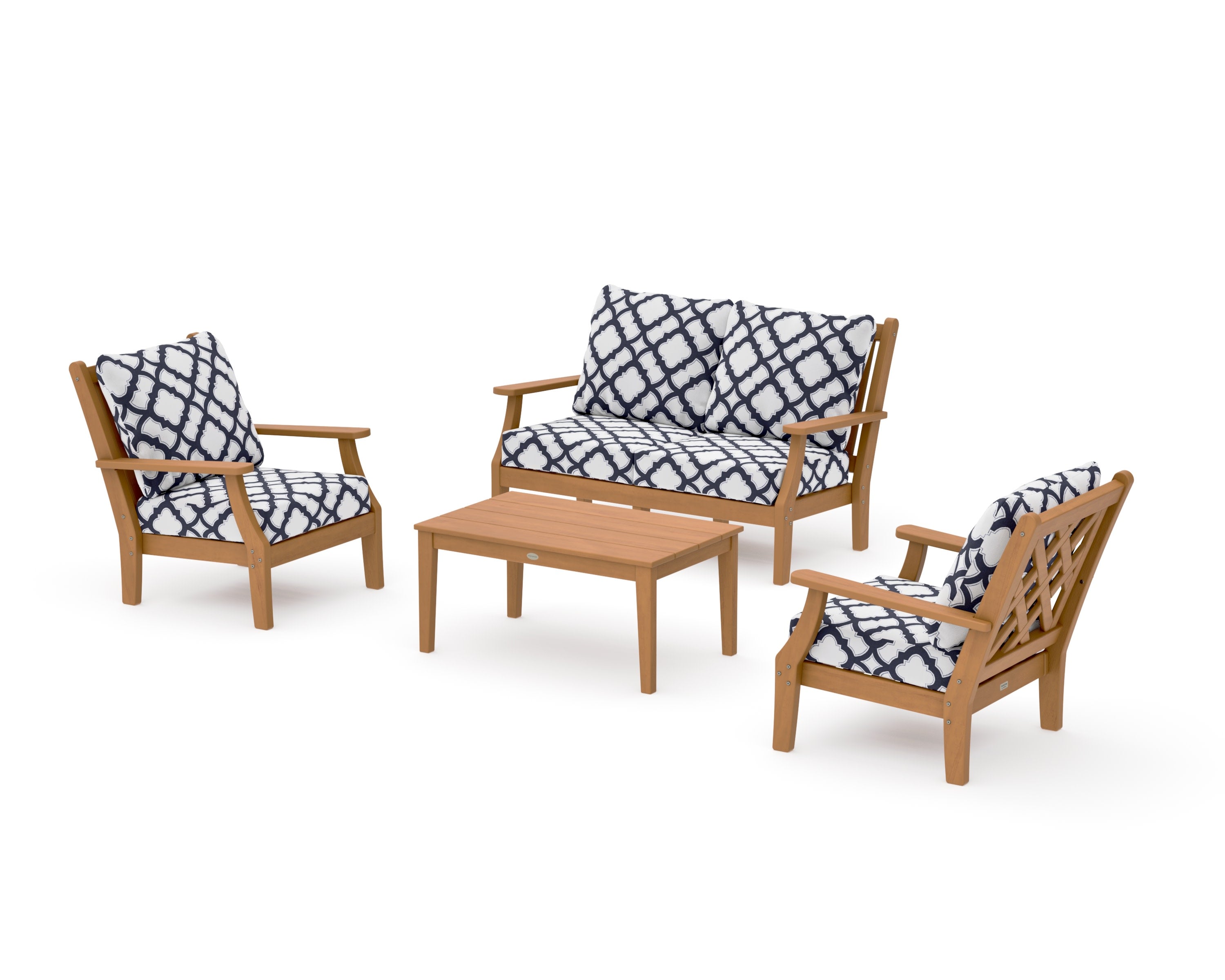 Wovendale 4-Piece Deep Seating Set with Loveseat in Natural / Trellis Navy