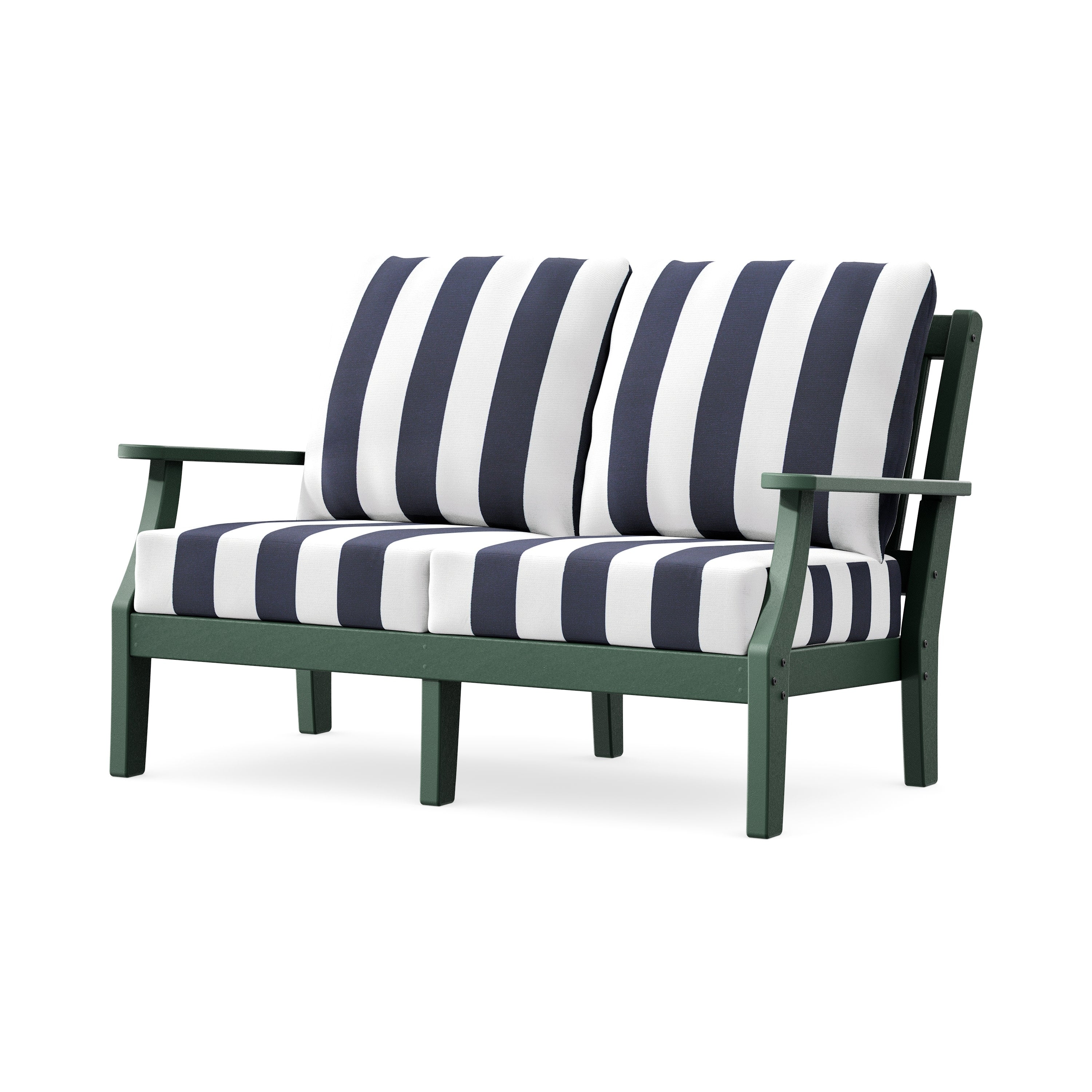 Chinoiserie Deep Seating Loveseat in Green / Cabana Stripe Navy