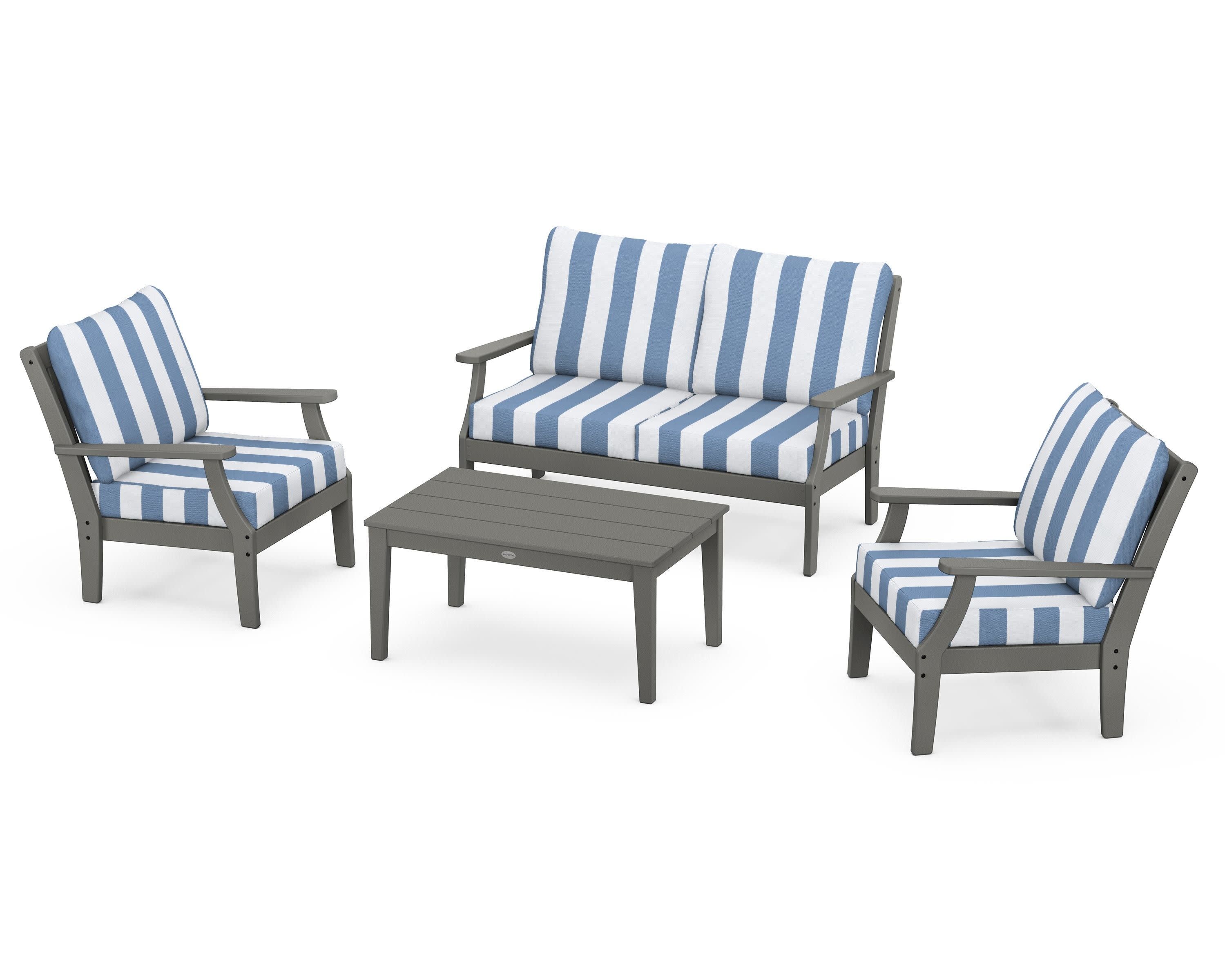 Braxton 4-Piece Deep Seating Chair Set in Slate Grey / Cabana Stripe Sky Blue
