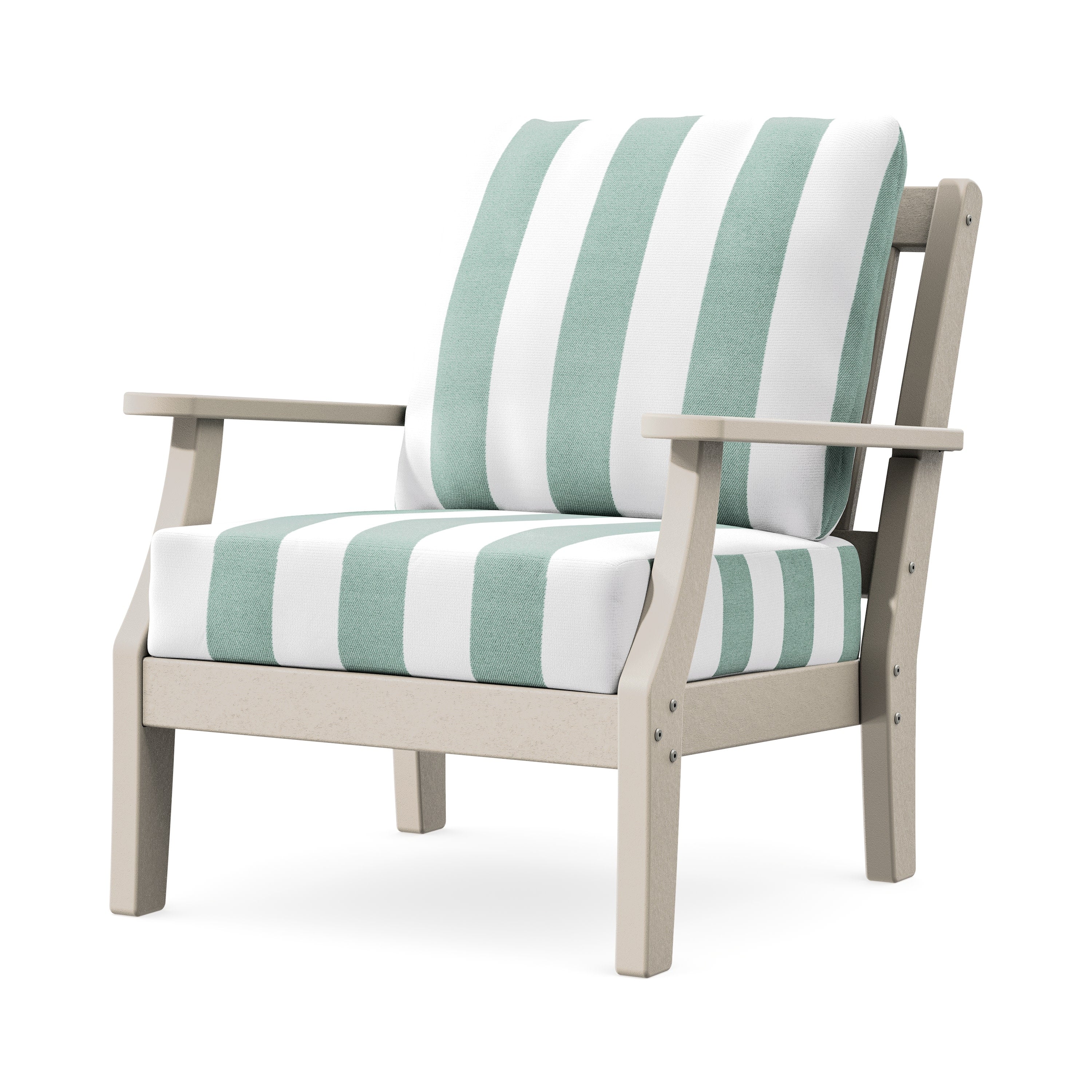 Chinoiserie Deep Seating Chair in Sand / Cabana Stripe Glacier Spa