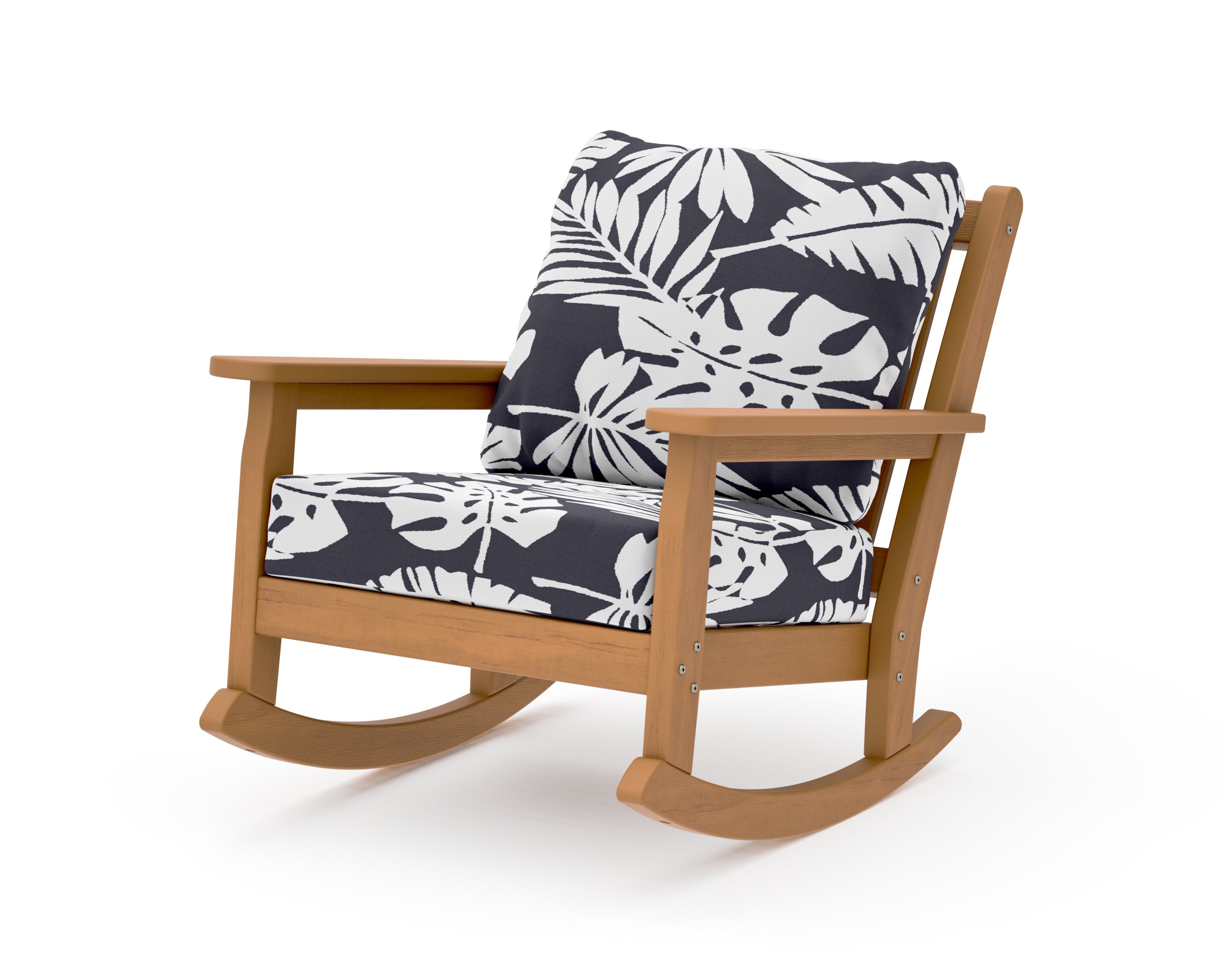 Chippendale Deep Seating Rocking Chair in Natural / Leaf Navy