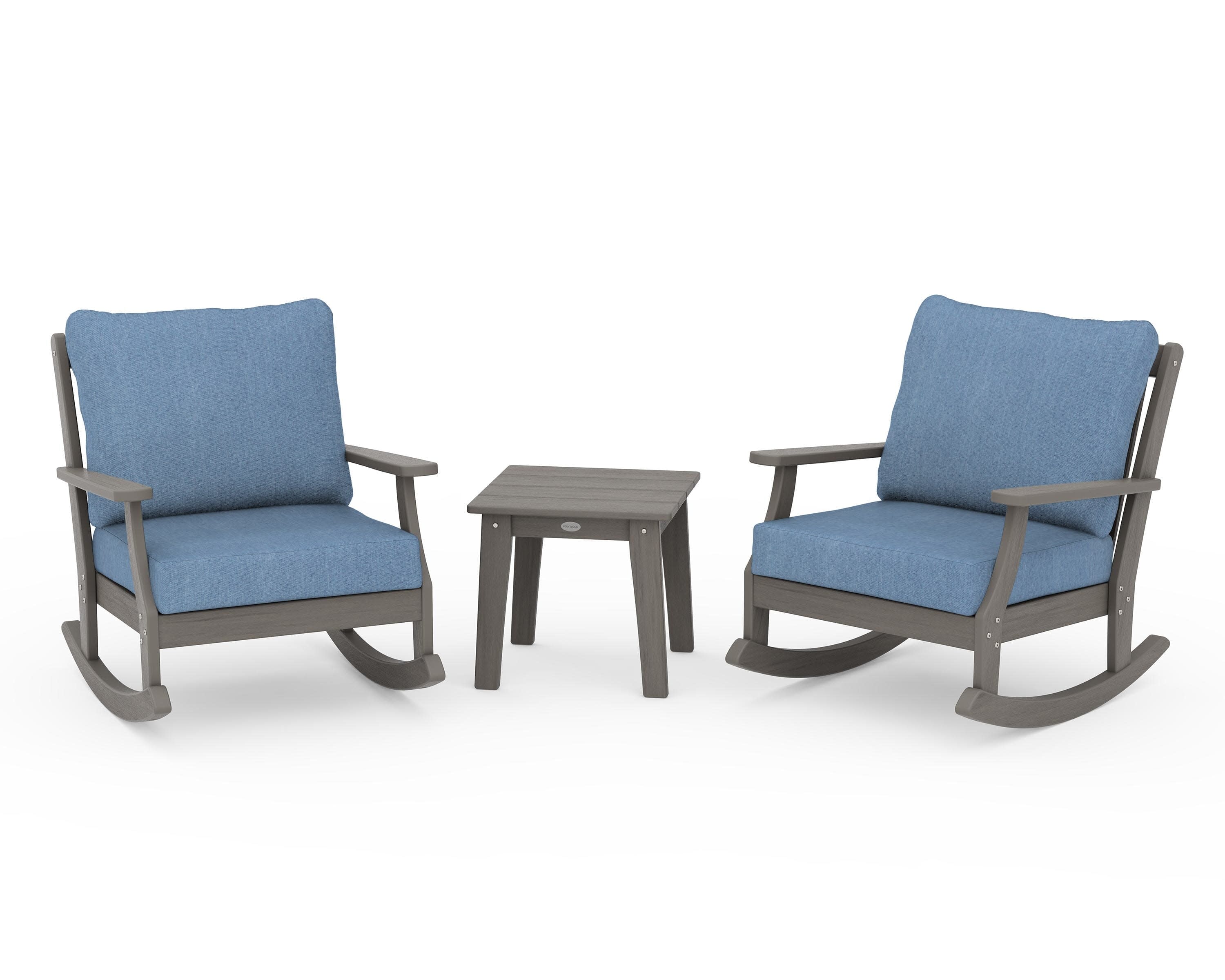 Braxton 3-Piece Deep Seating Rocker Set in Driftwood / Sky Blue
