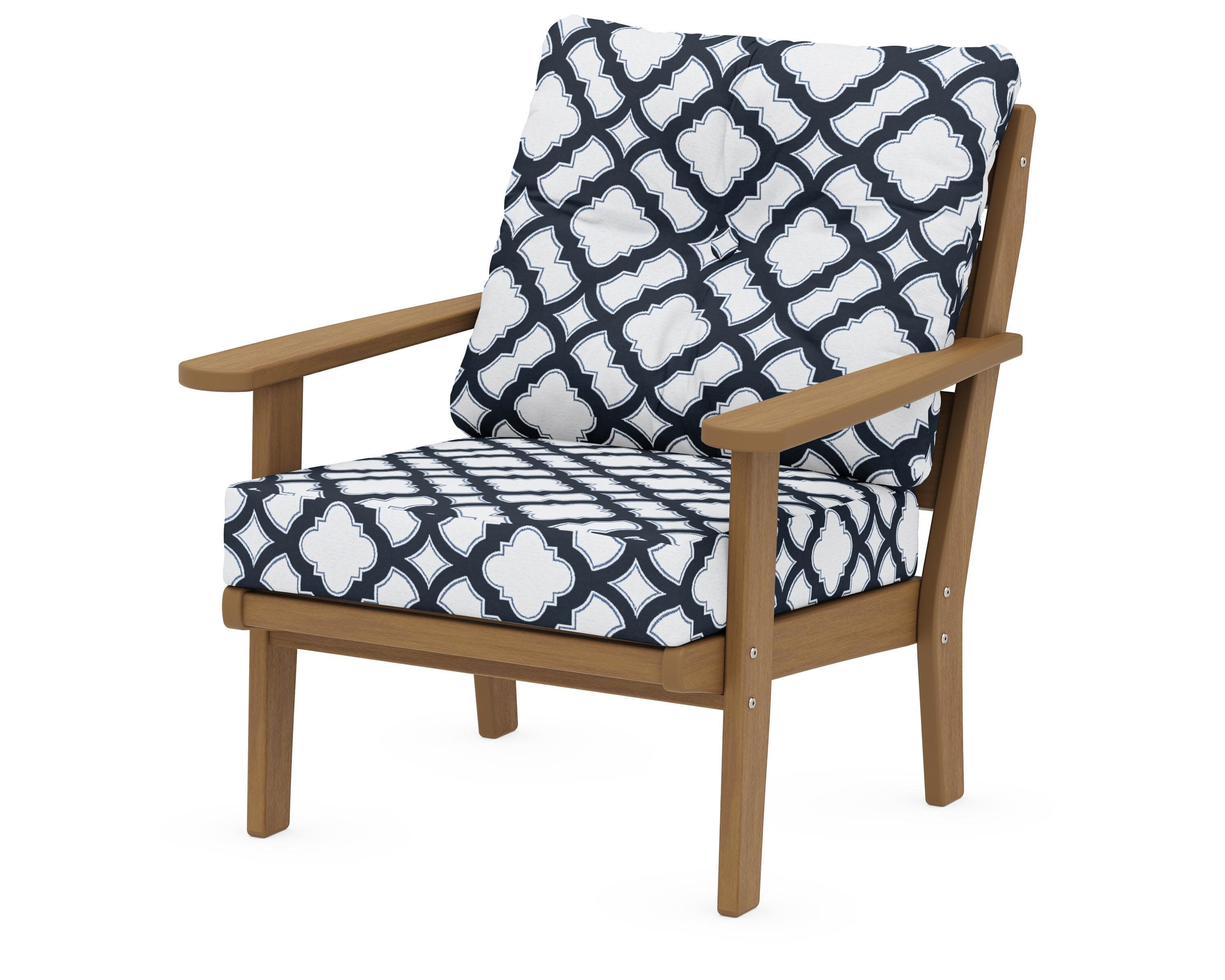 Lakeside Deep Seating Chair in Natural / Trellis Marine Indigo