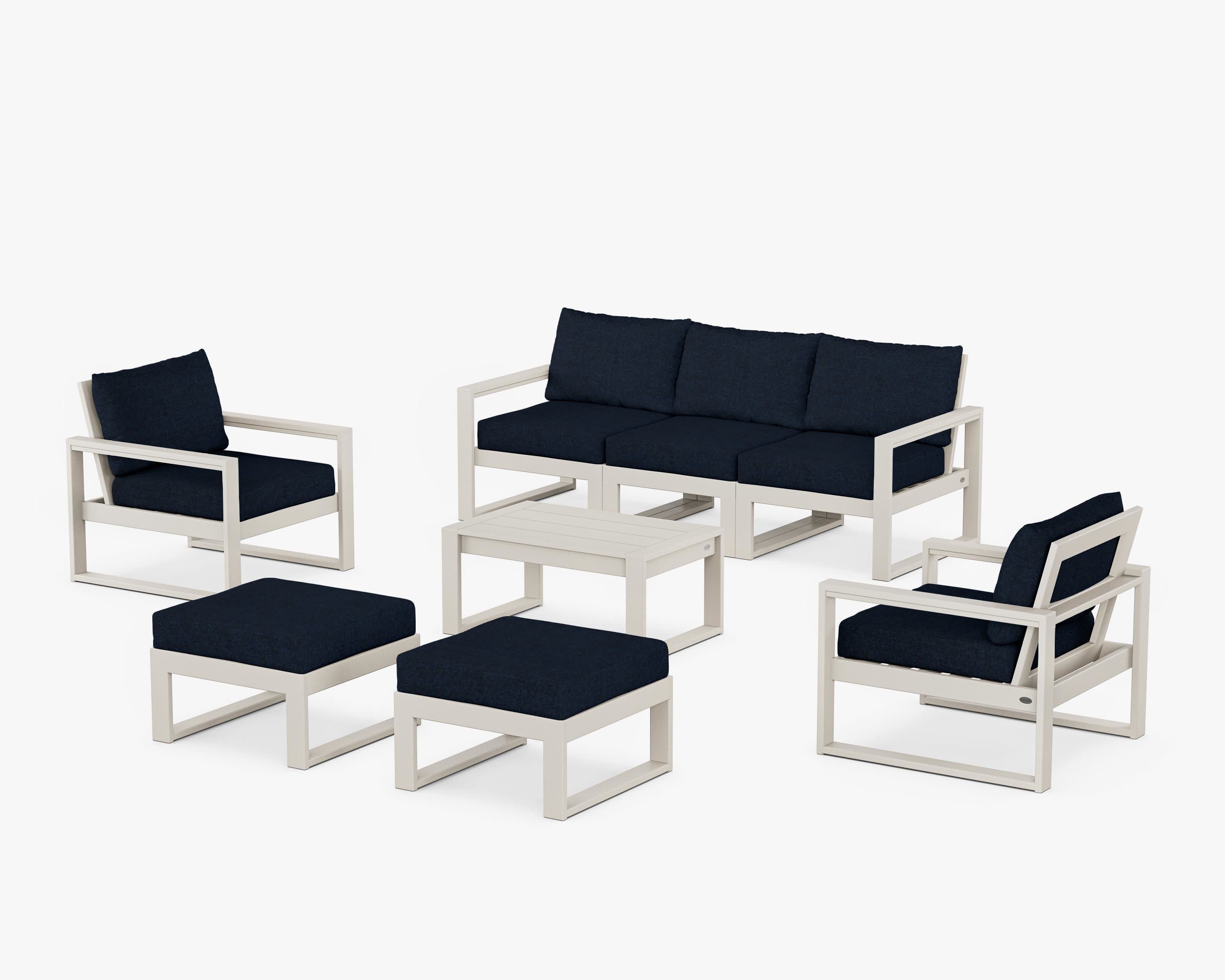 EDGE Sectional 8-Piece Lounge Sofa Set in Sand / Marine Indigo