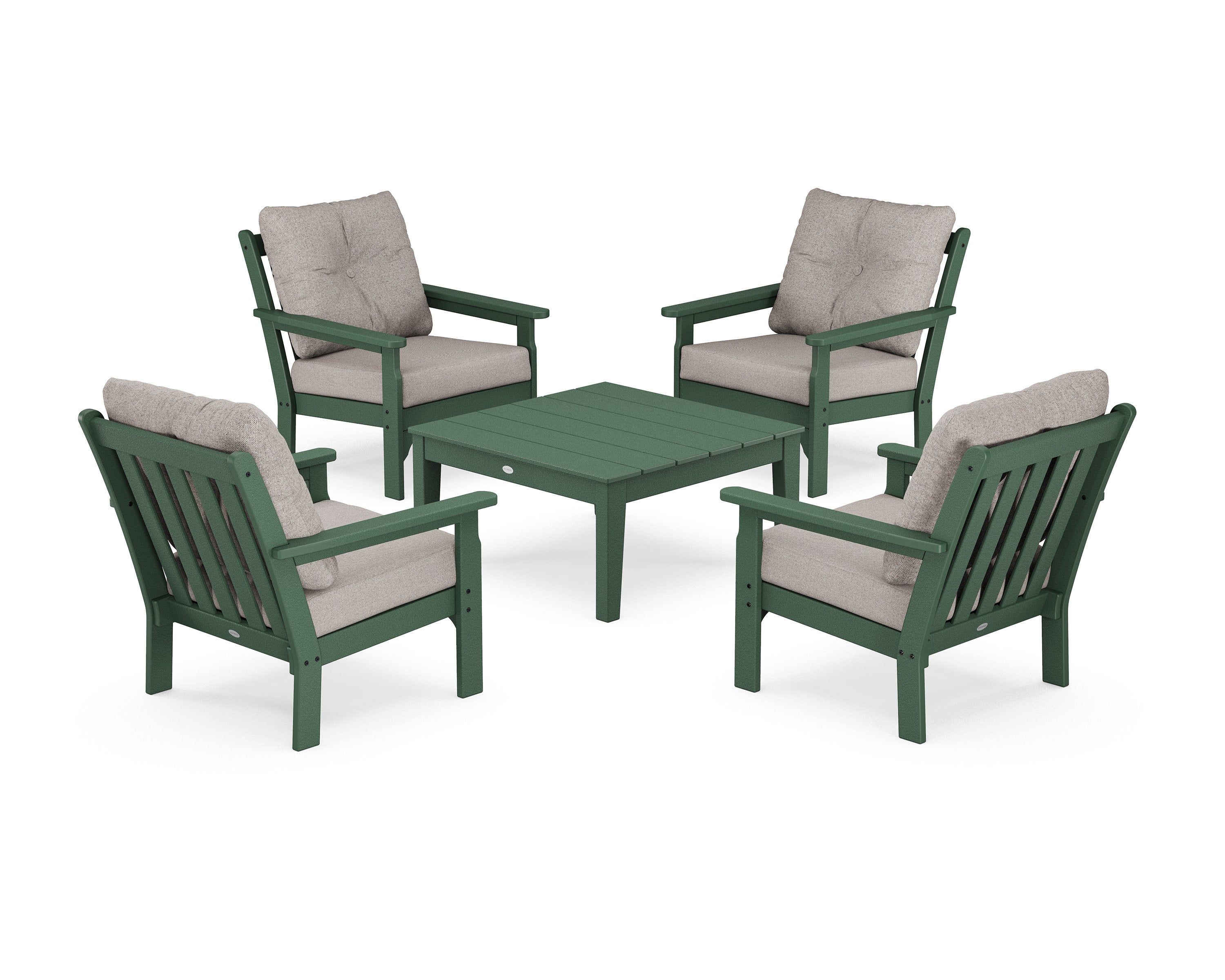 Vineyard 5-Piece Deep Seating Conversation Set in Green / Weathered Tweed