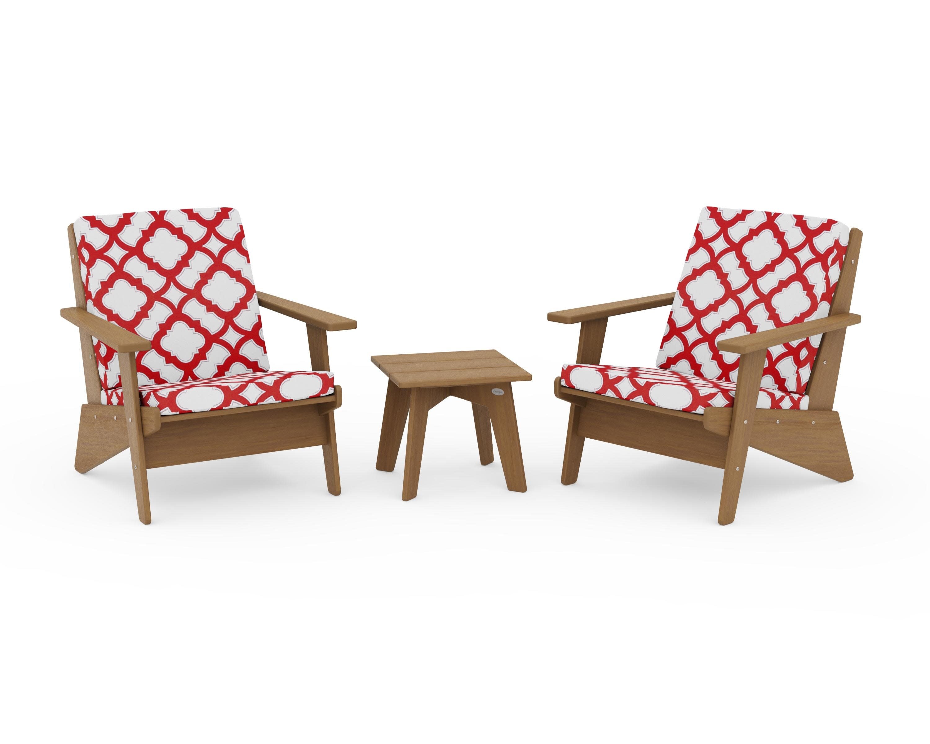 Riviera Modern Lounge 3-Piece Set in Natural / Trellis Crimson