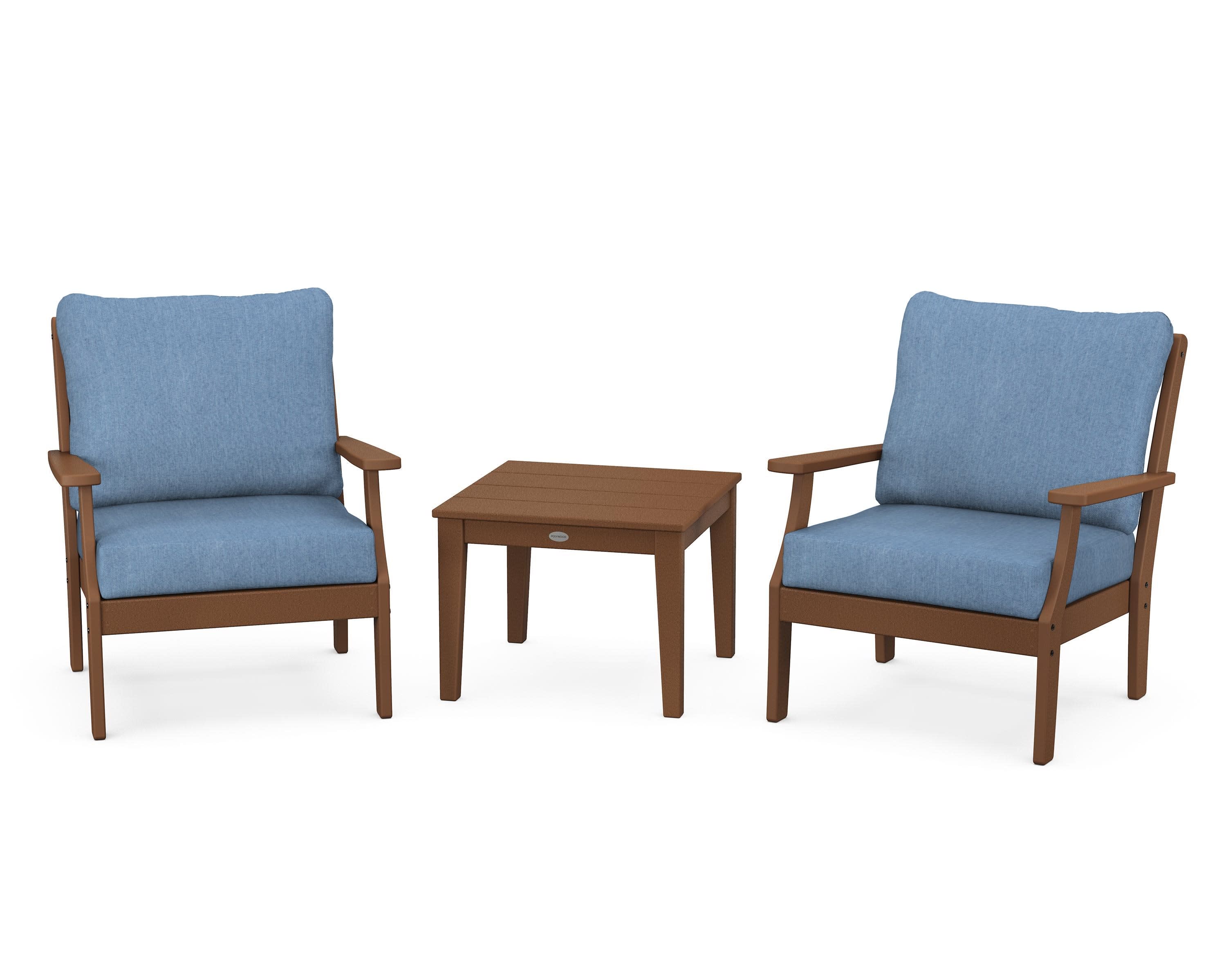 Braxton 3-Piece Deep Seating Set in Teak / Sky Blue