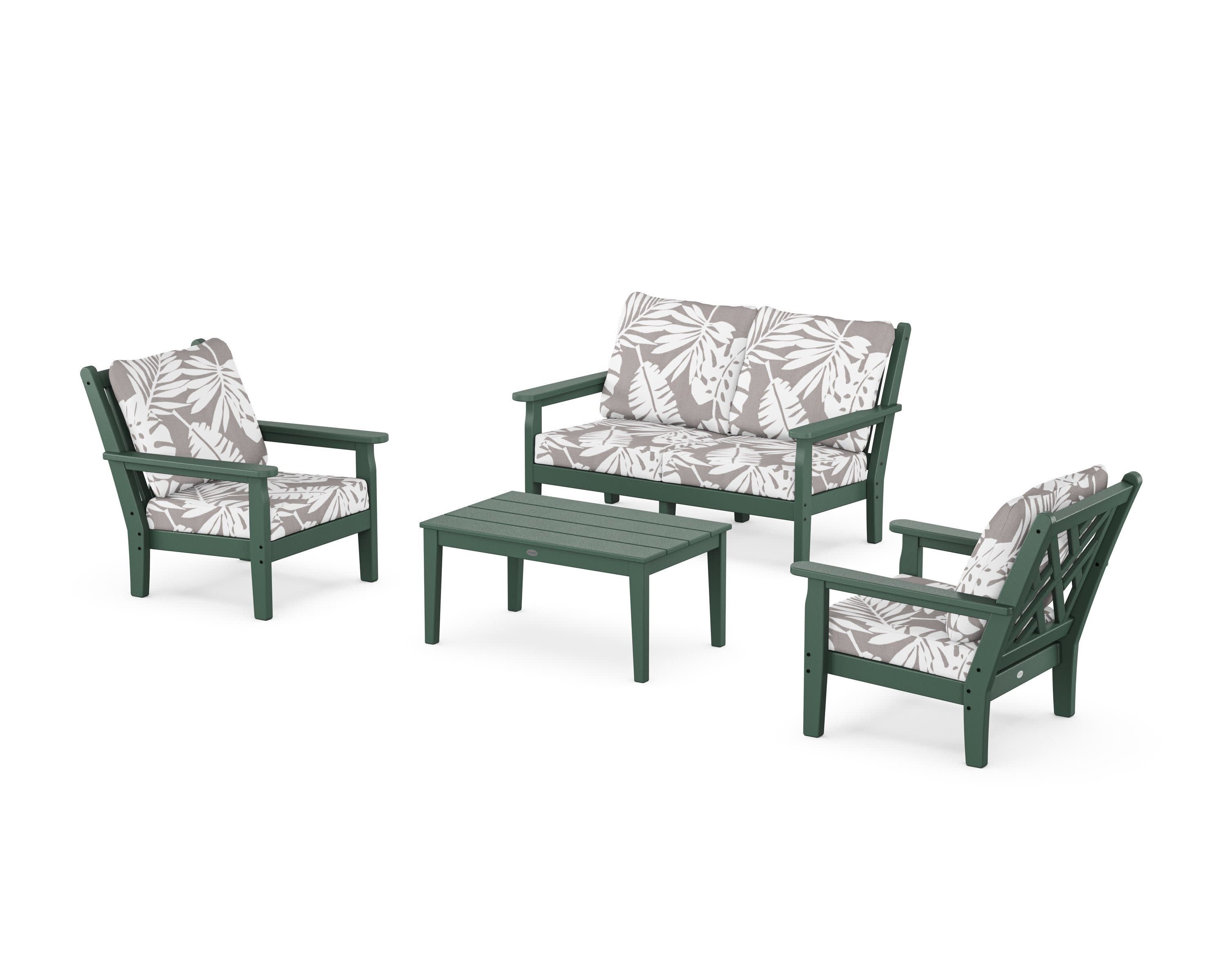 Chippendale 4-Piece Deep Seating Set with Loveseat in Green / Leaf Grey Mist
