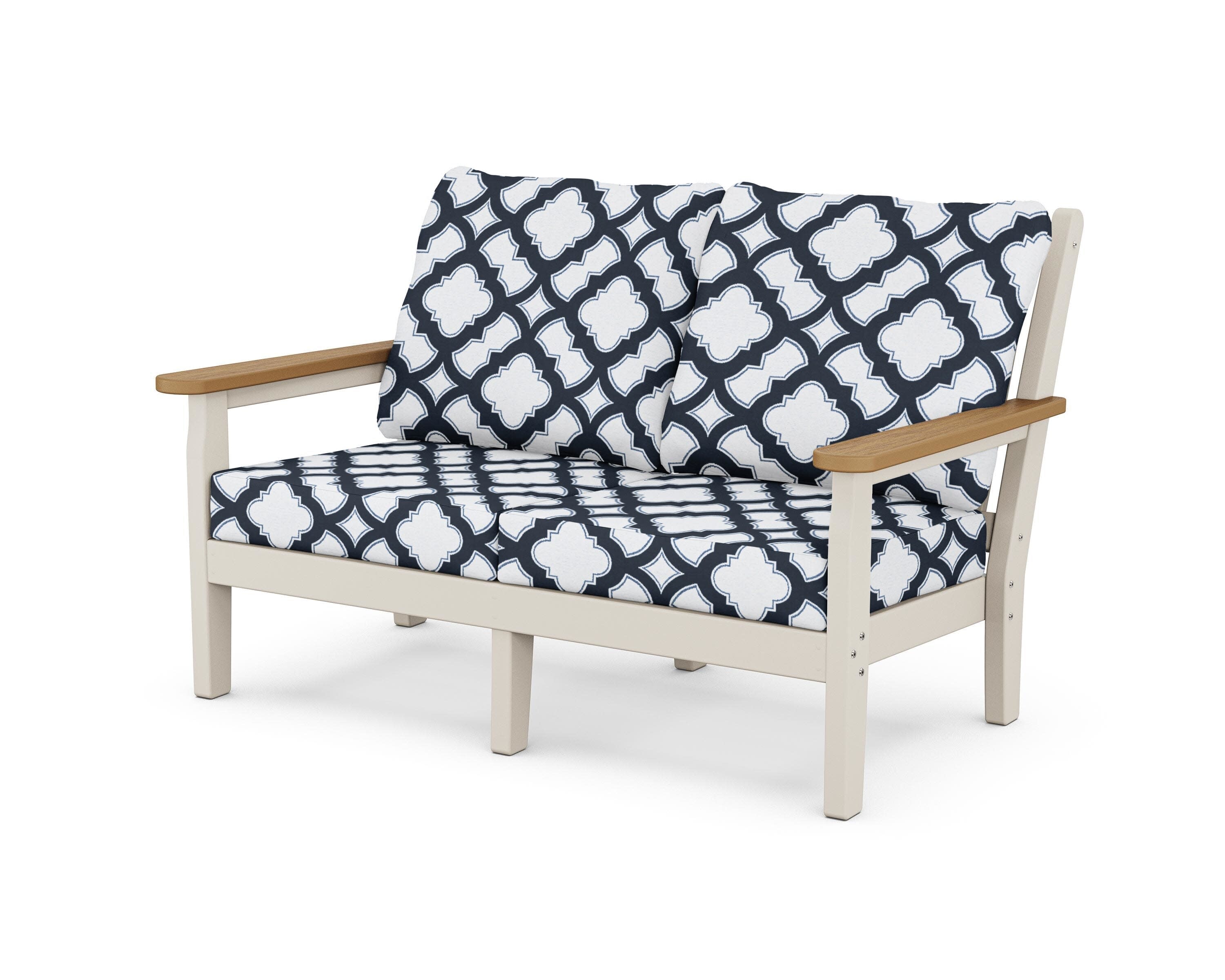 Chippendale Deep Seating Loveseat in Sand / Natural / Trellis Marine Indigo