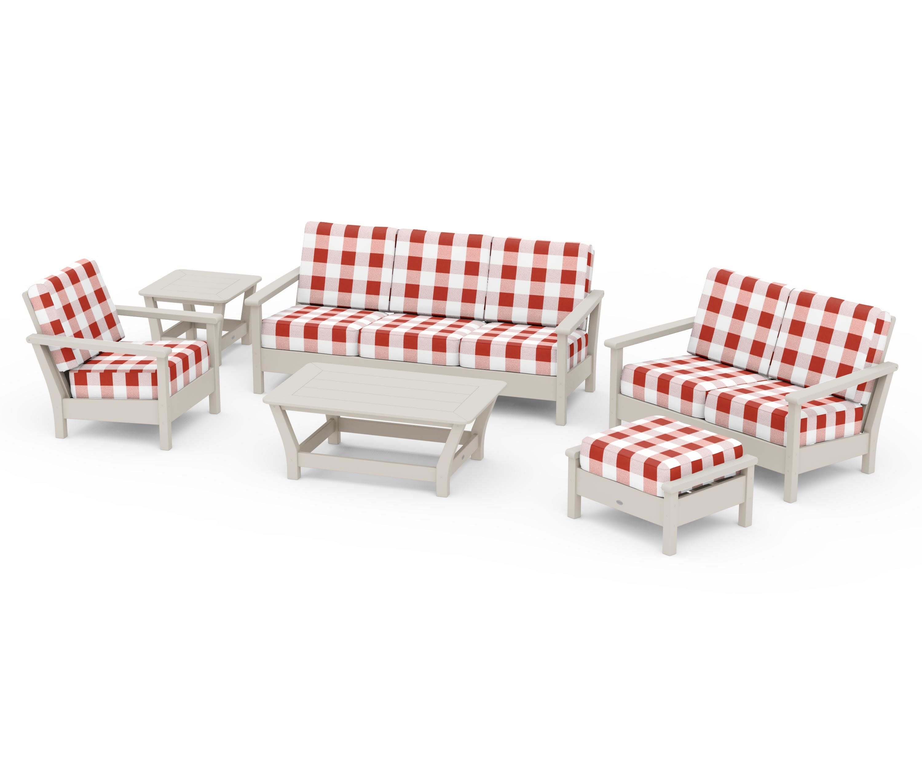 Harbour 6-Piece Outdoor Living Set in Sand / Buffalo Plaid Crimson