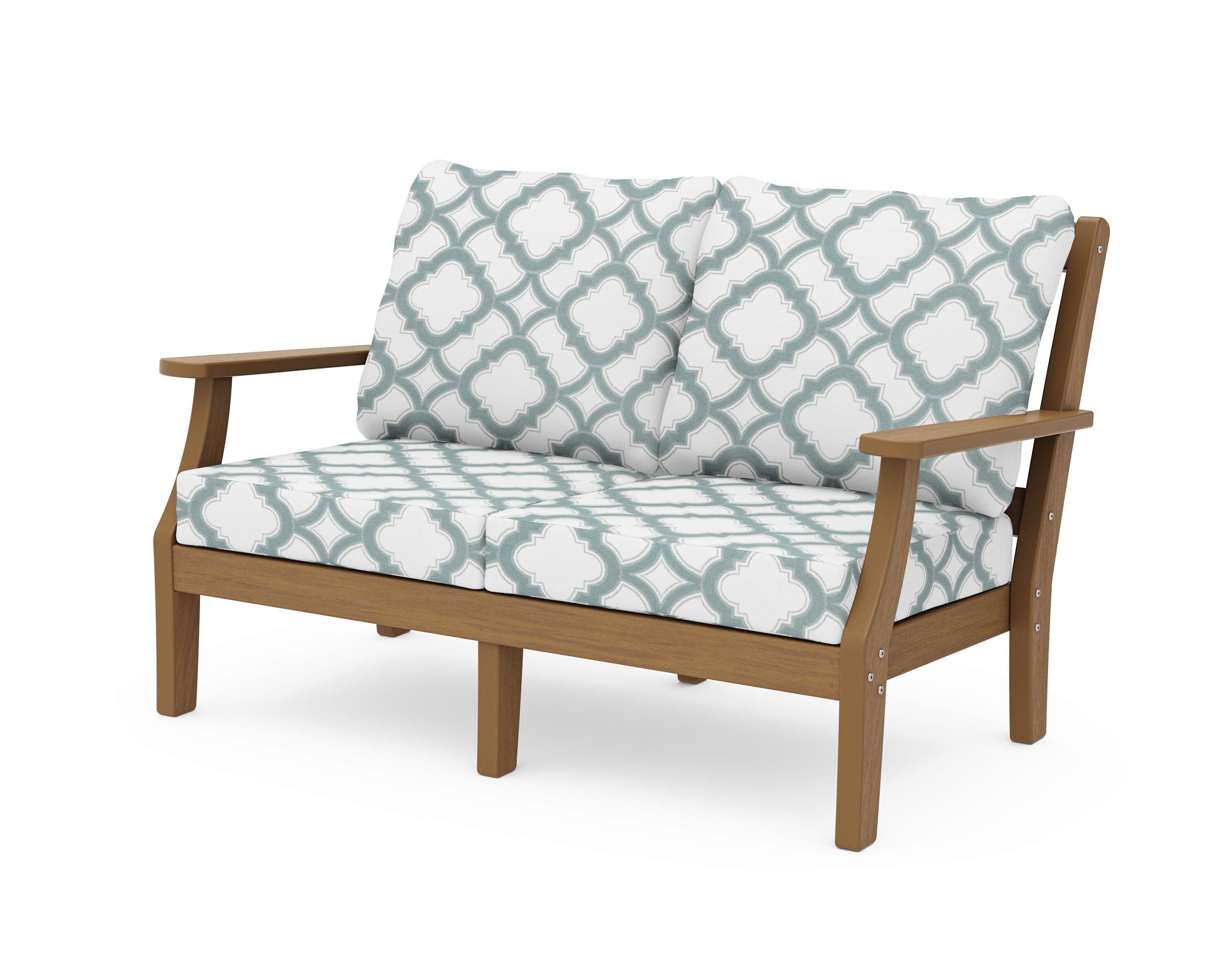 Chinoiserie Deep Seating Loveseat in Natural / Trellis Glacier Spa