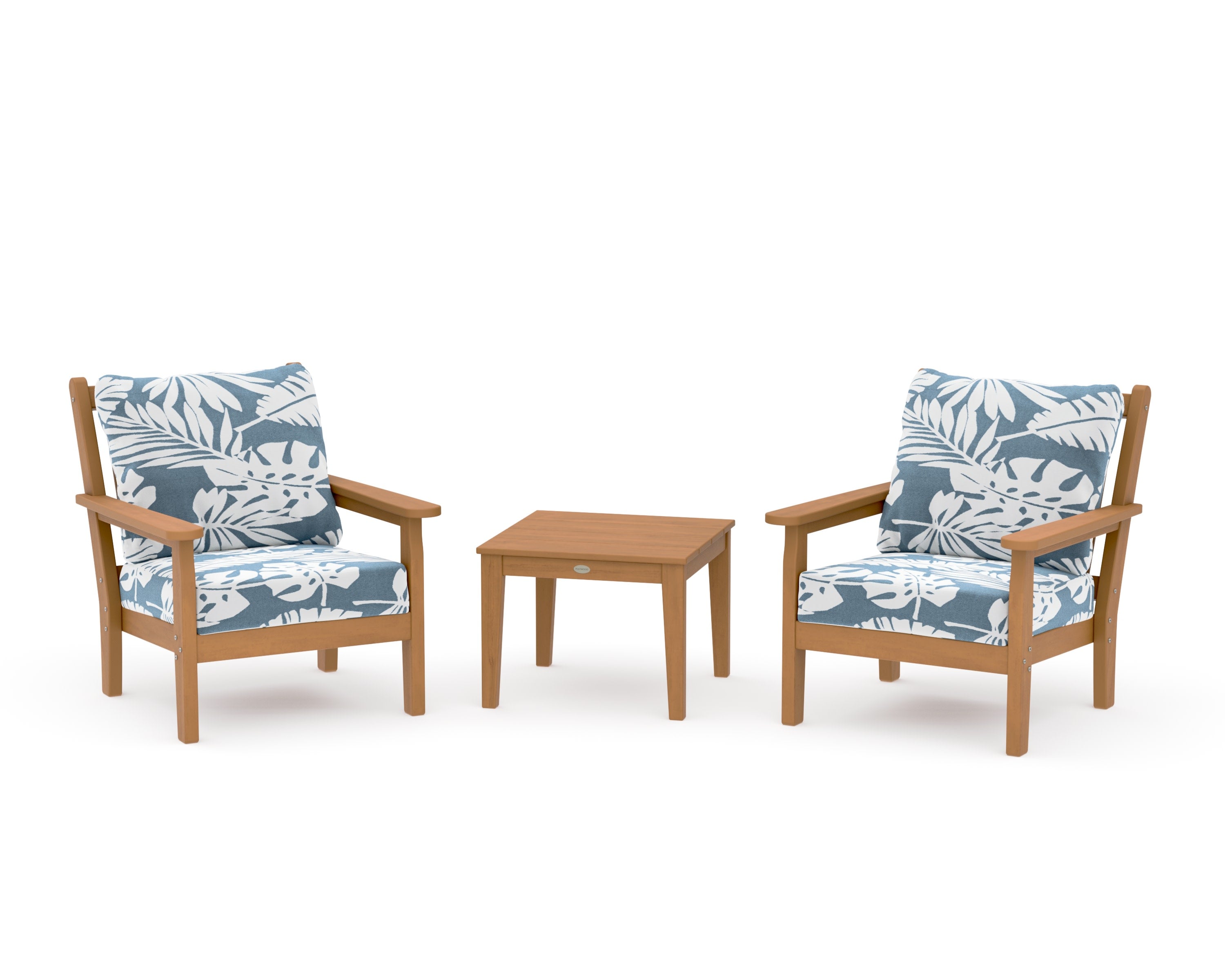 Chippendale 3-Piece Deep Seating Set in Natural / Leaf Sky Blue