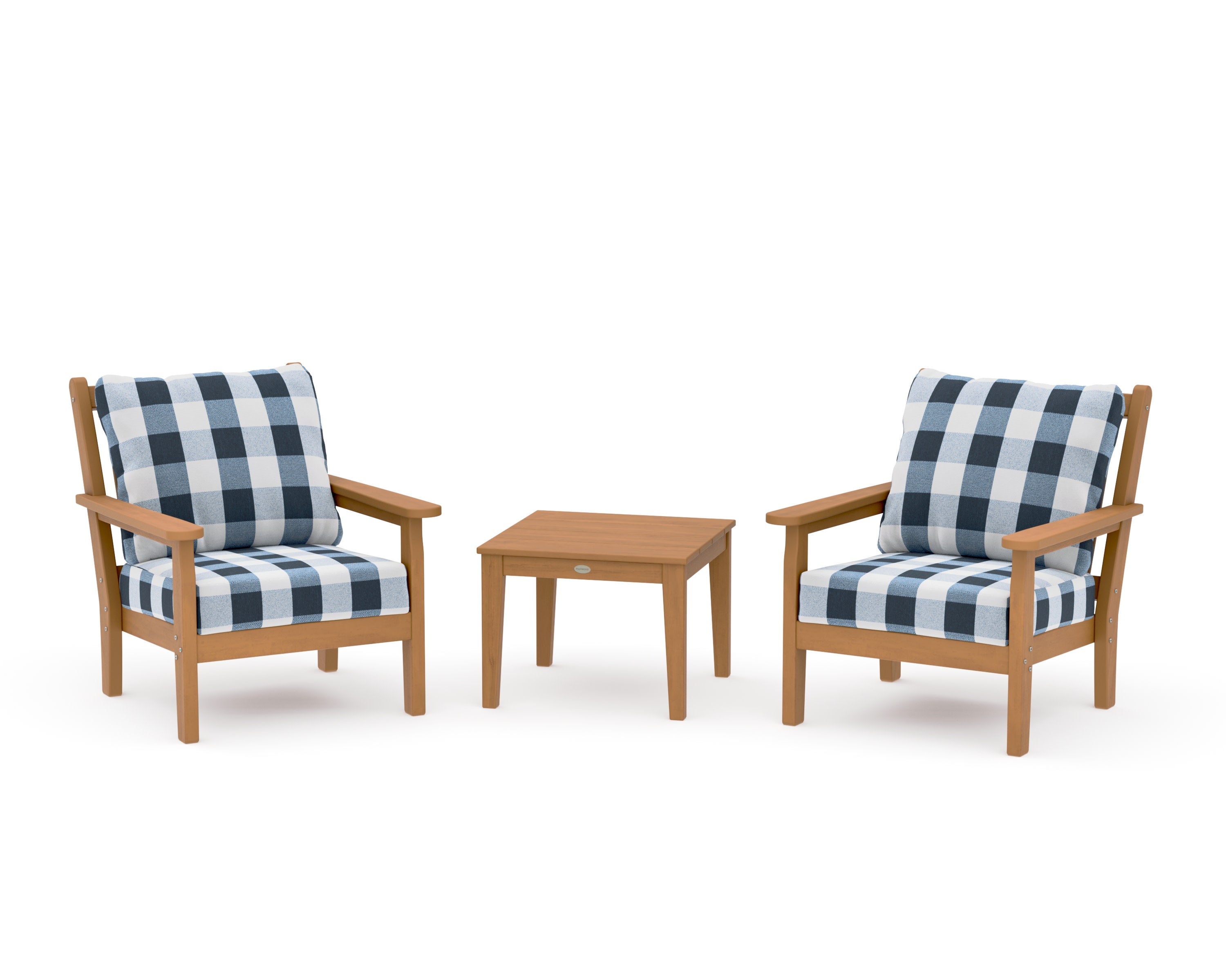 Chippendale 3-Piece Deep Seating Set in Natural / Buffalo Plaid Marine Indigo