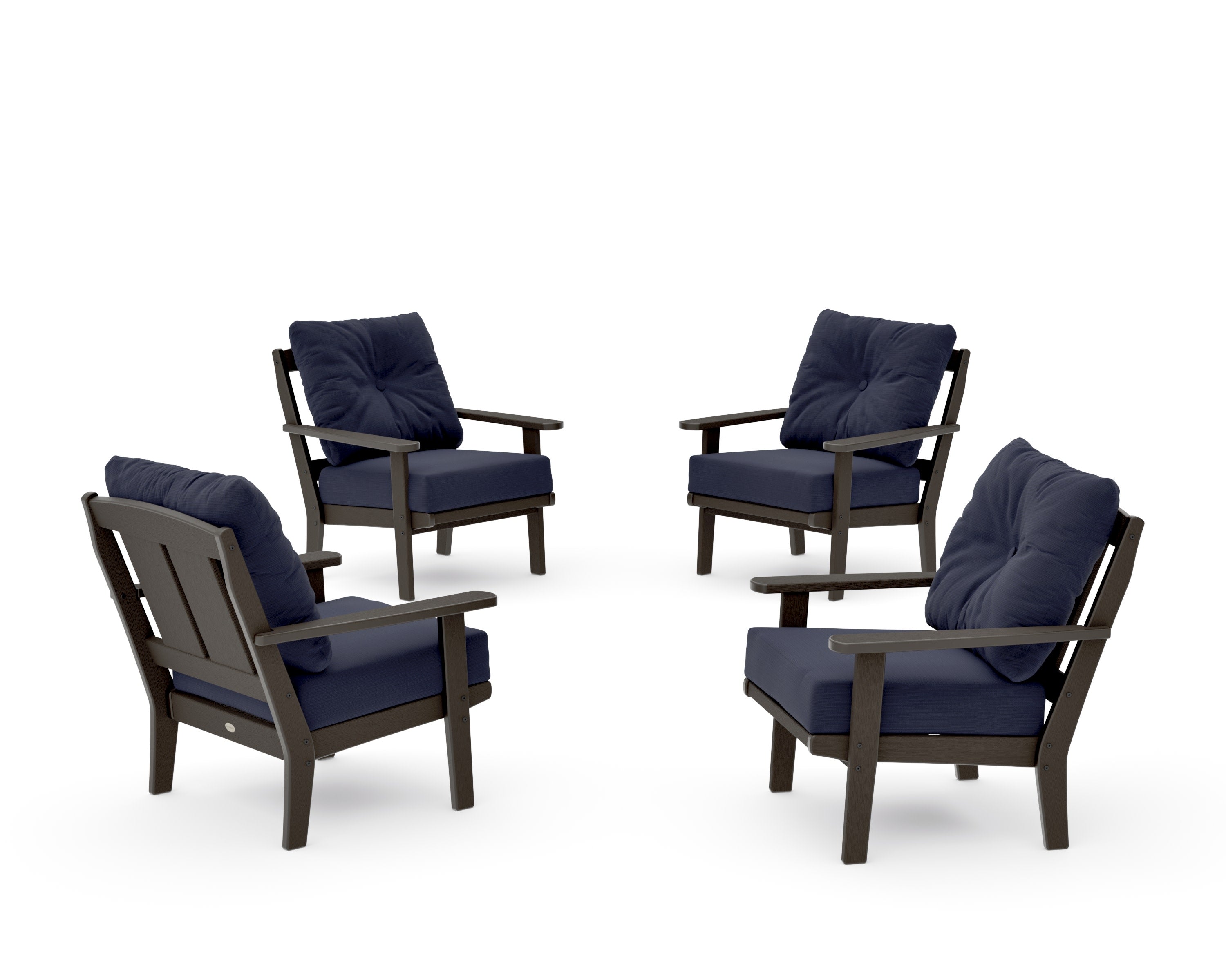 Mission 5-Piece Deep Seating Set with Fire Pit Table in Vintage Coffee / Navy Linen