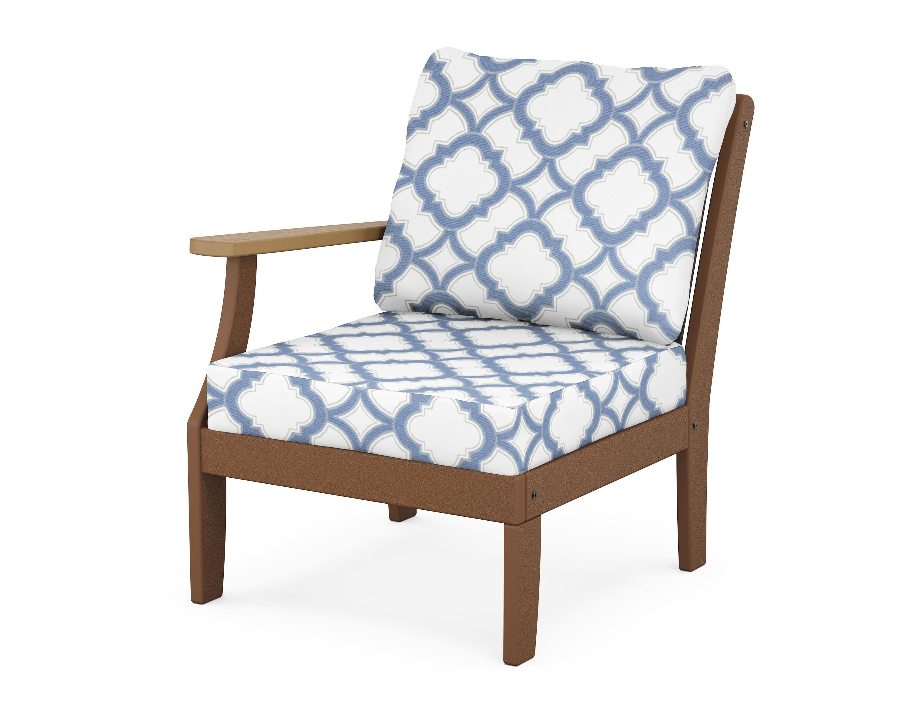 Braxton Modular Left Arm Chair in Teak / Natural / Trellis Sky Blue